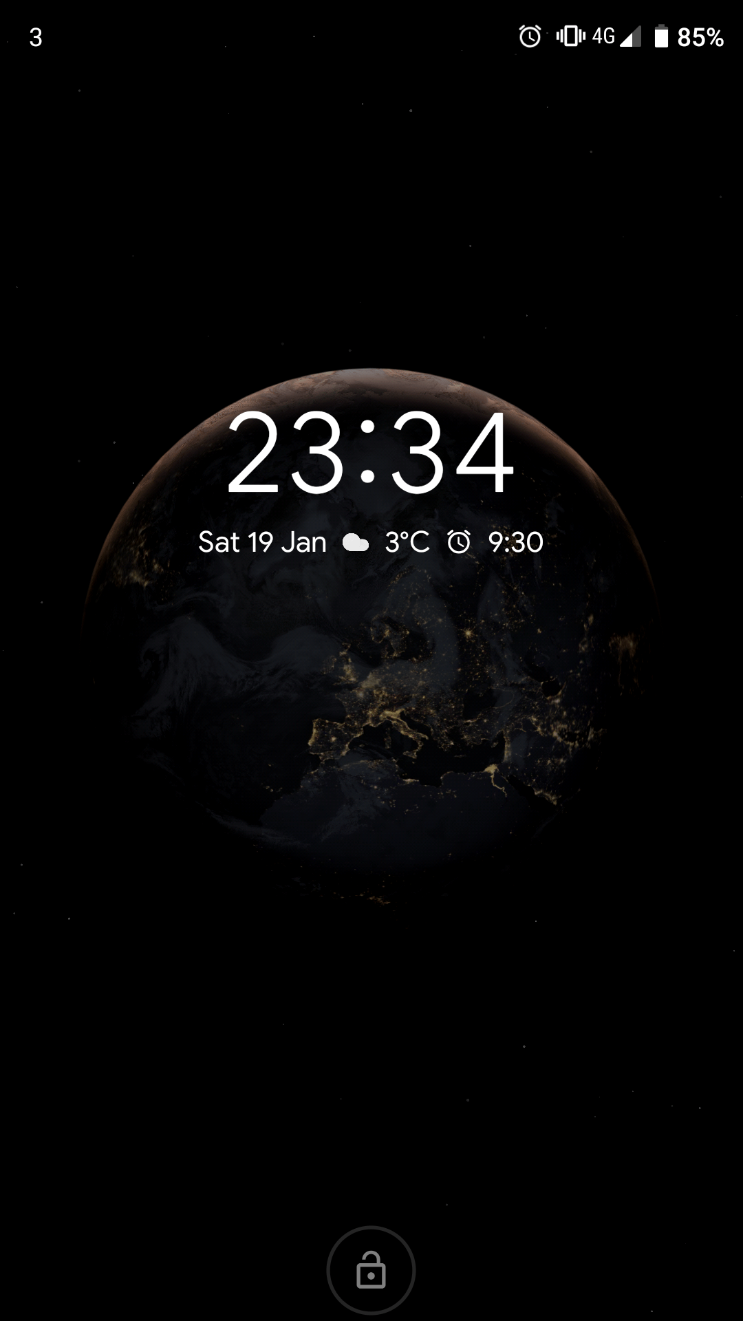 Pianeta scuro con orologio, 1080x1920 Verticale, Samsung Galaxy