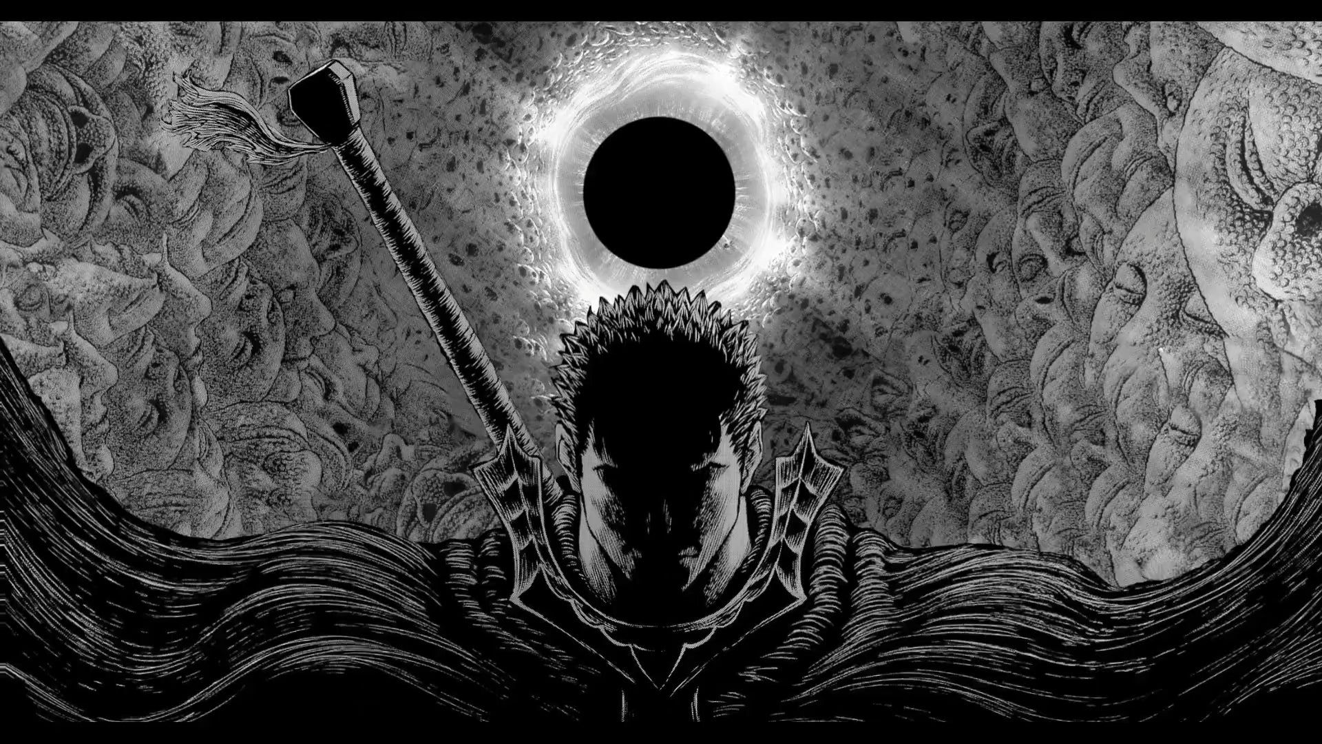 Guerriero Berserk eclissi bianco nero, Guts, 1920x1080 Full HD 1080p, Laptop