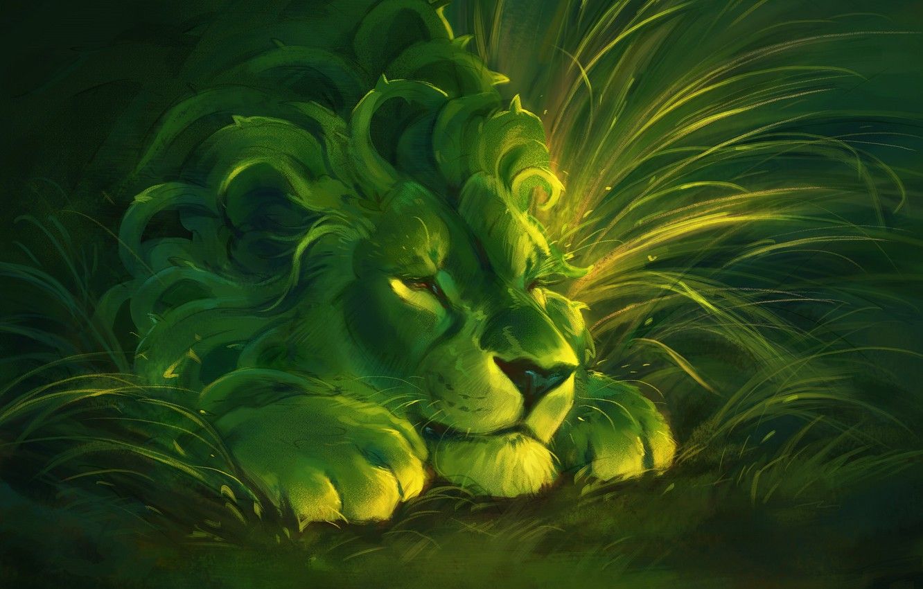 Leone verde nell'erba, 1332x850 HD, Desktop