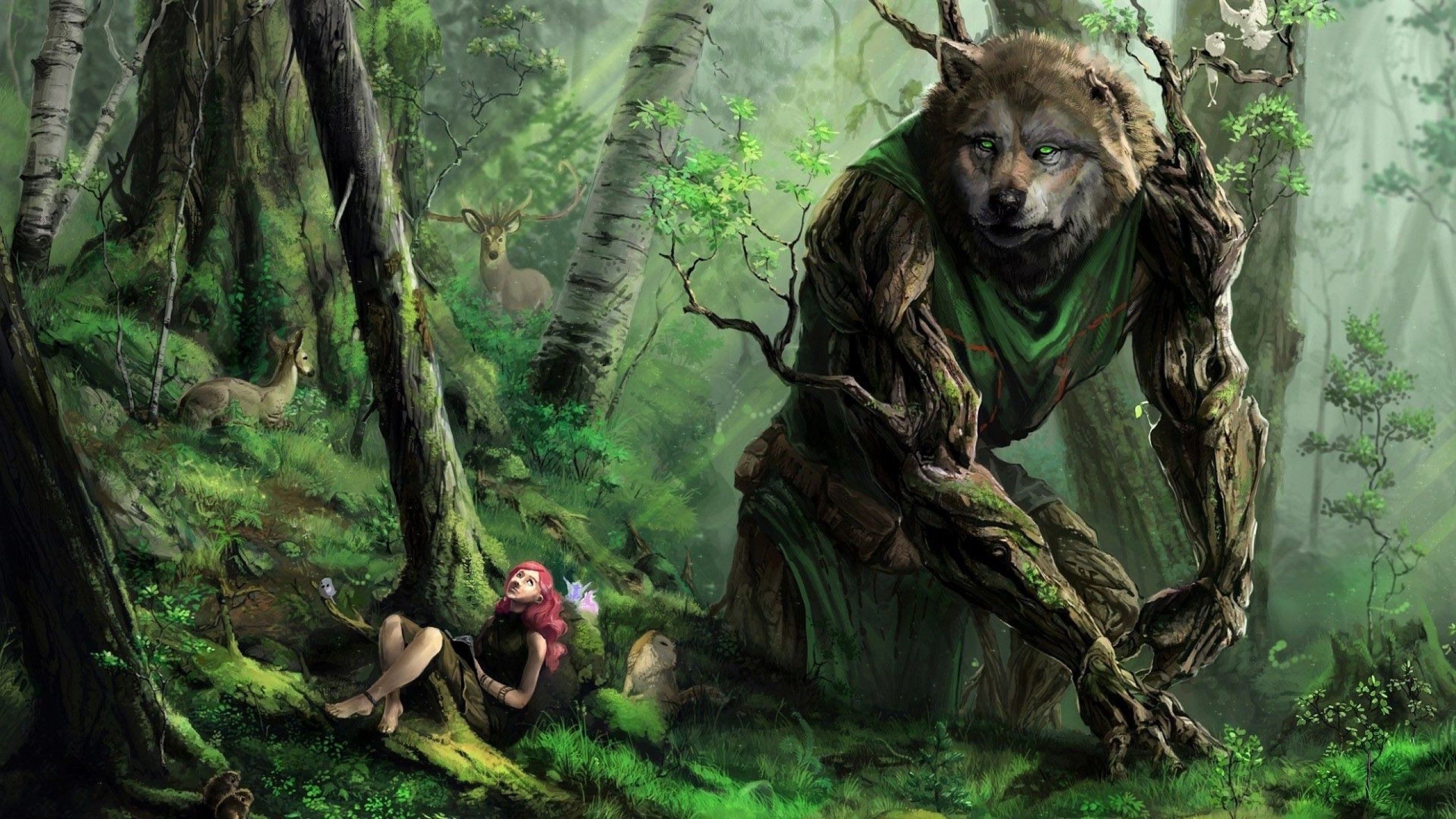 Lupo gigante bestia verde foresta, 2560x1440 1440p, Desktop