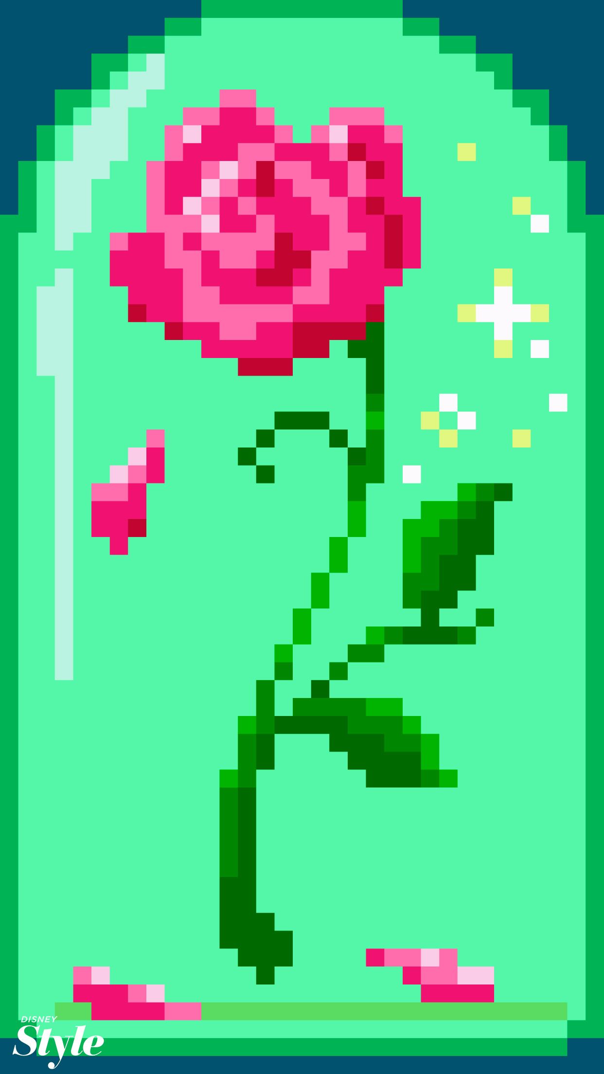 Rosa incantata pixel art verde, 1242x2208 Verticale, Mobile
