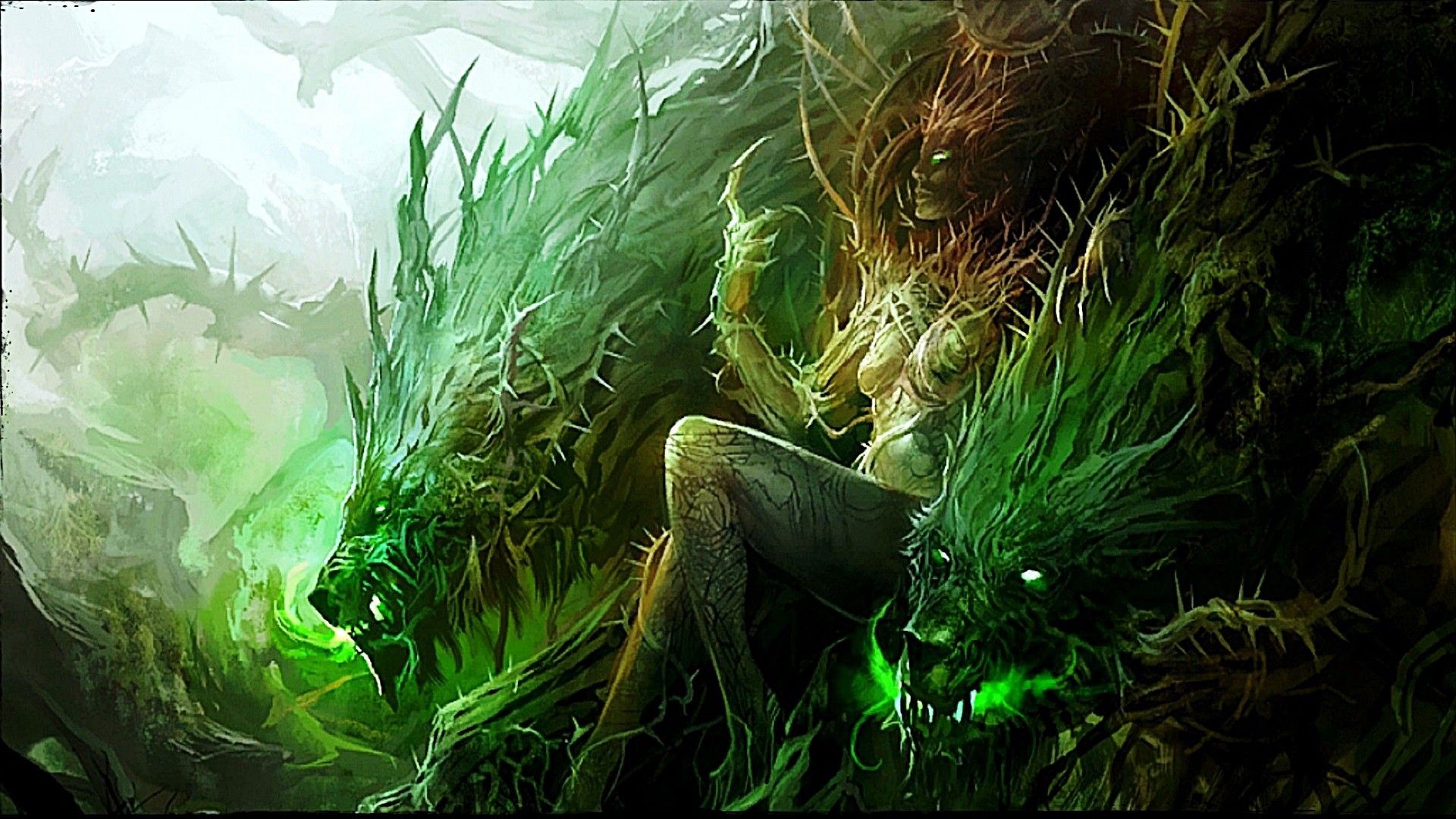 Bestia verde fantasy con figura, 1920x1080 Full HD, PC
