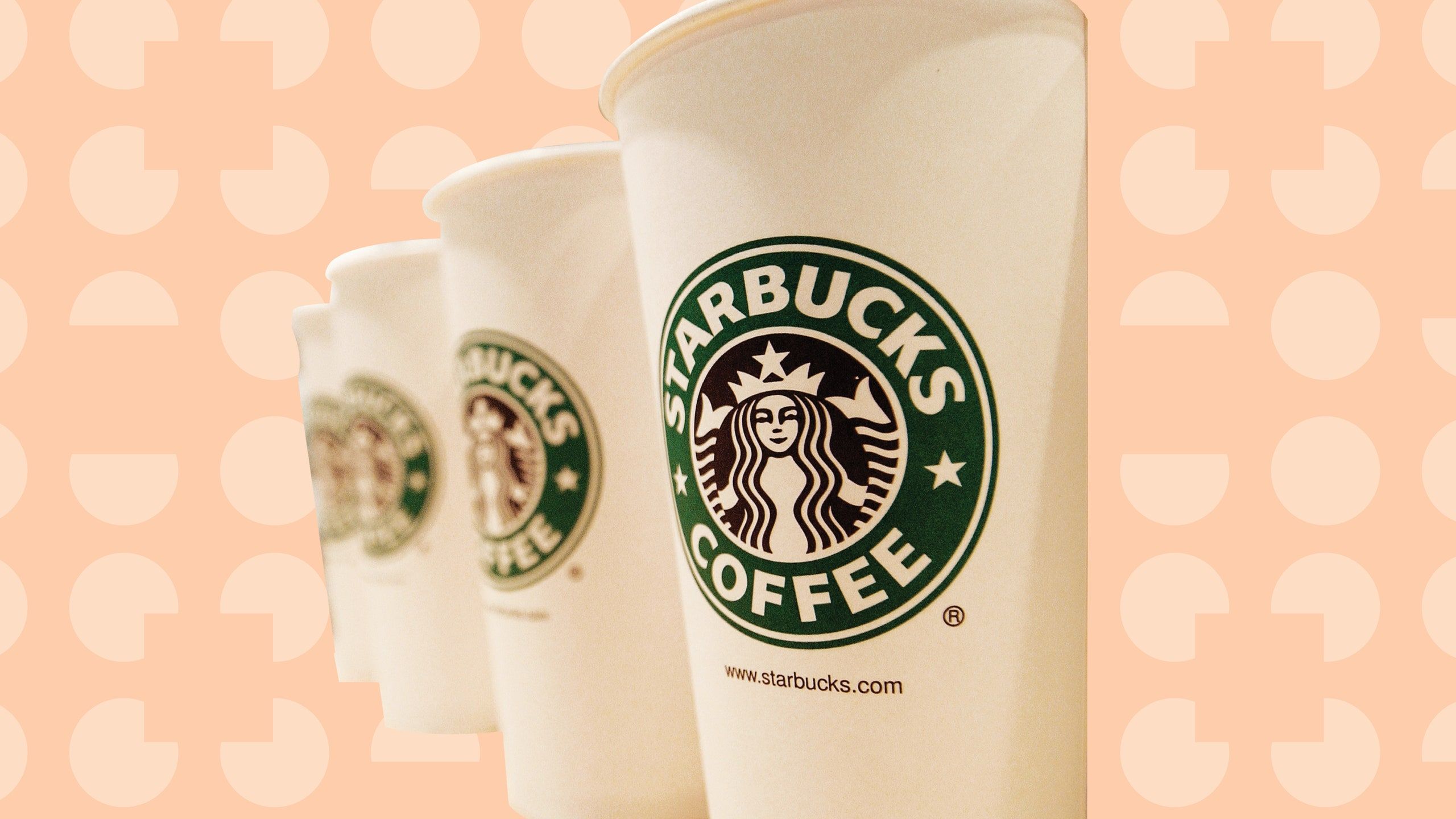 Bicchieri Starbucks su sfondo pesca, 2560x1440 1440p, Monitor Gaming