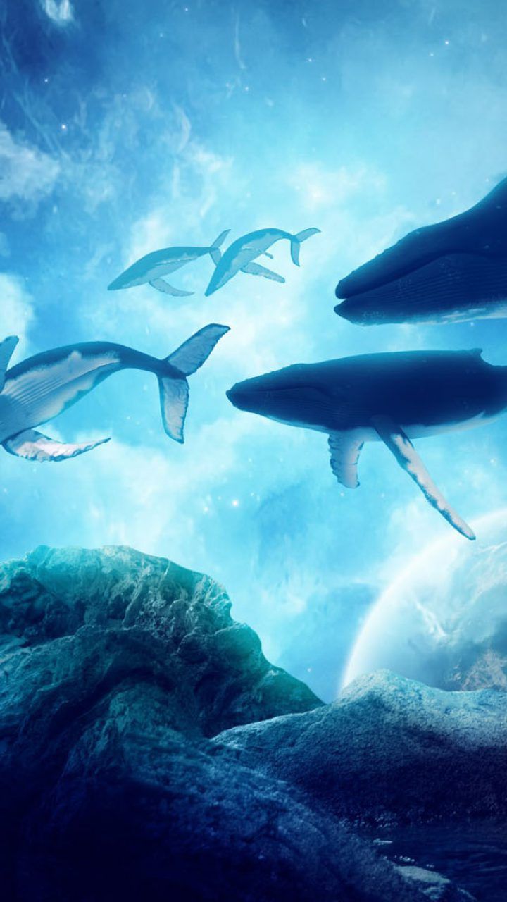 Balene subacquee blu fantasy, 720x1280 Full HD Verticale, iPhone