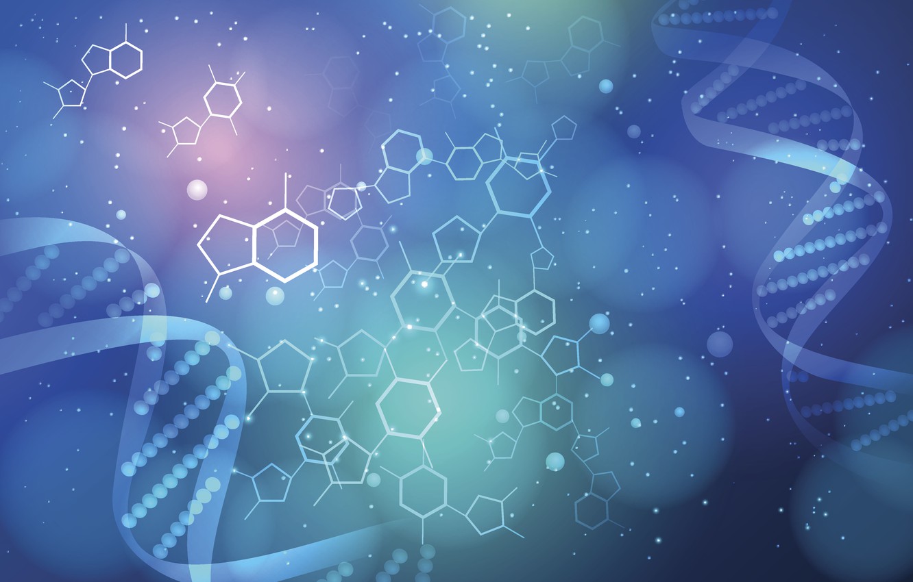 DNA elica e molecole blu, 1332x850 HD, Desktop