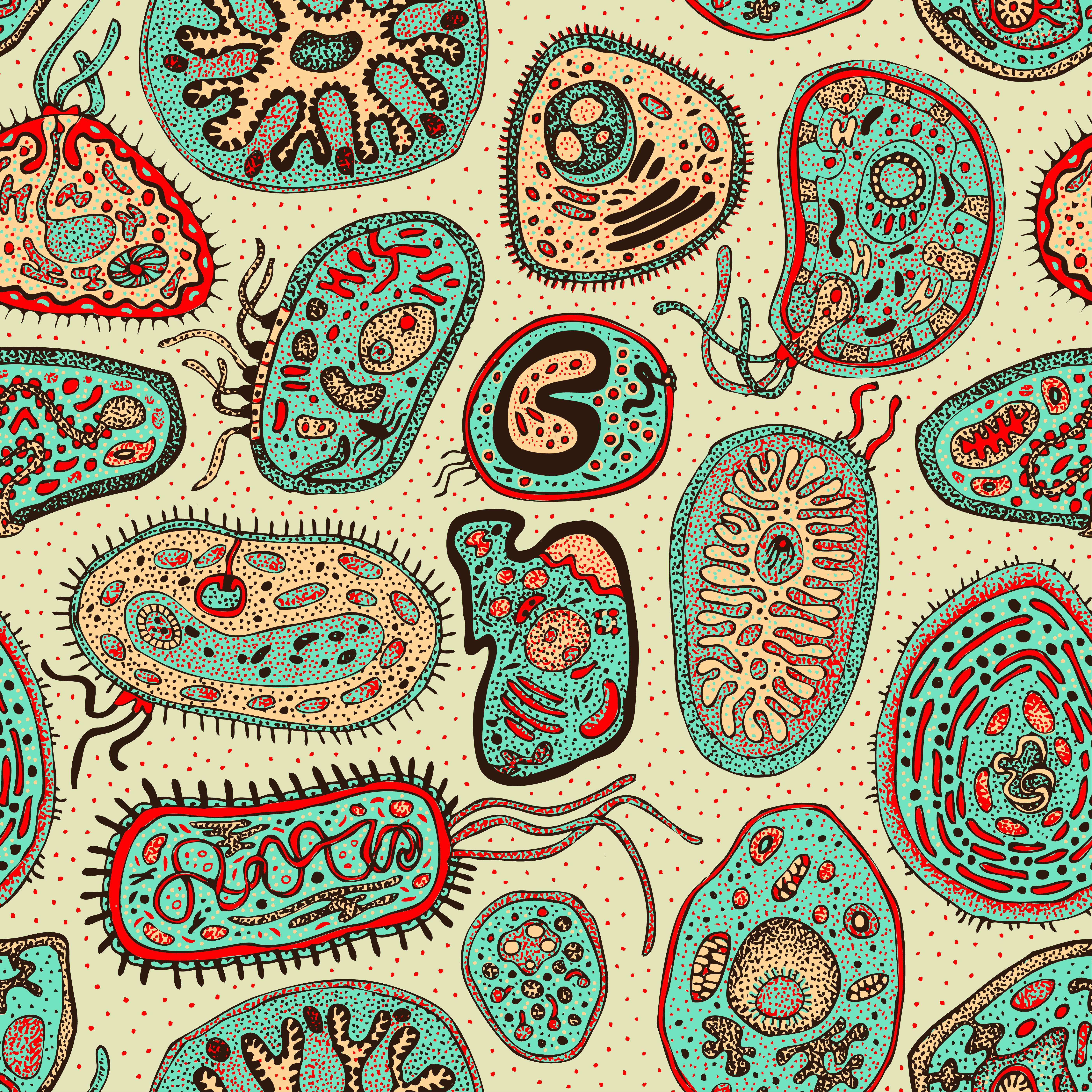Cellule e microrganismi illustrati colorati, 5611x5611 Ultra HD, 4K TV