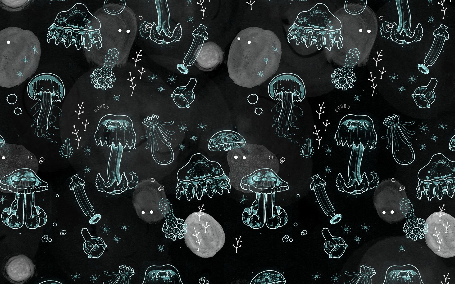 Pattern funghi bioluminescenti disegnati, 1920x1200 WUXGA, Desktop