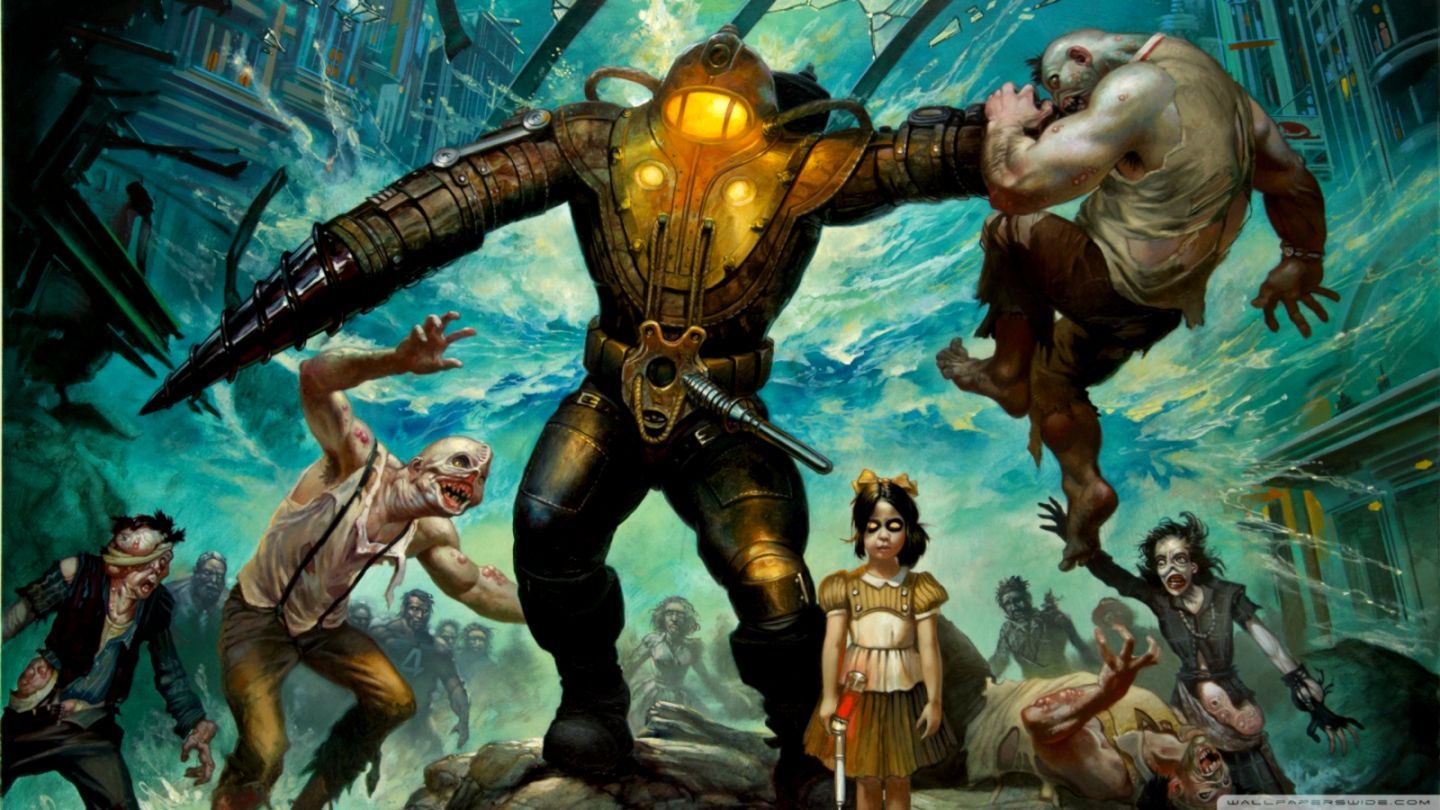 BioShock Big Daddy e Little Sister, 1440x810 720p, PC