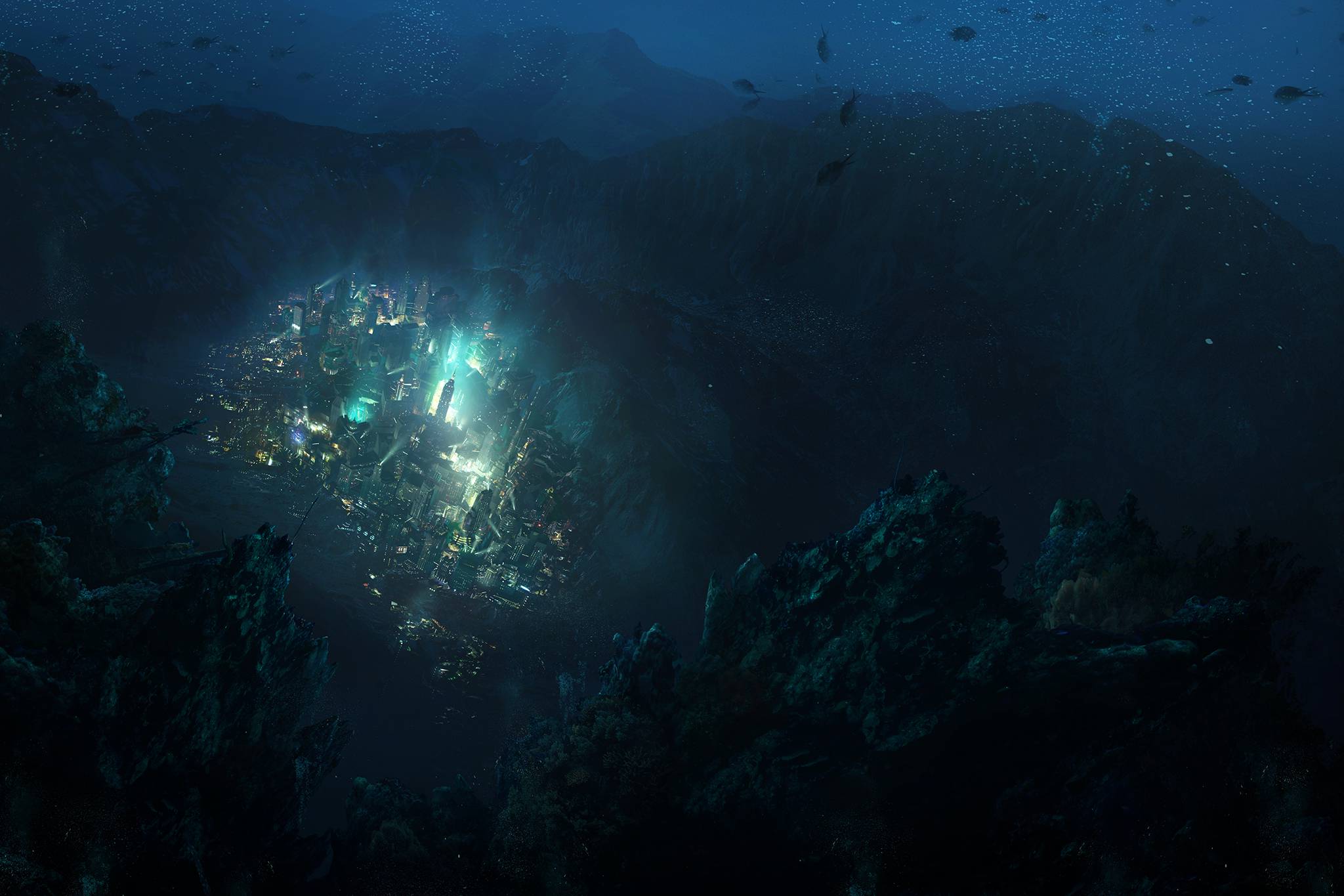 Rapture sommersa, luci subacquee, 2048x1365 Hi-Res, PC