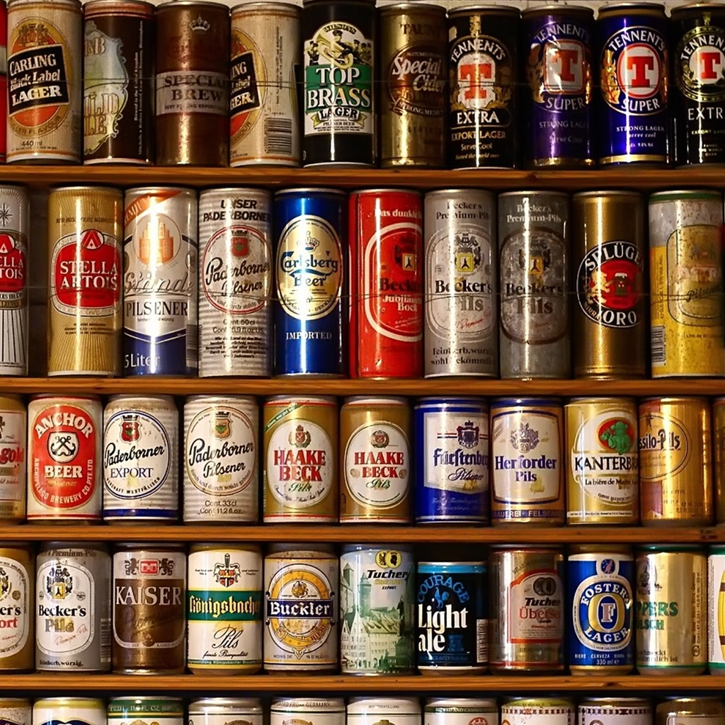 Scaffali lattine di birra vintage, 1024x1024 HD, Desktop