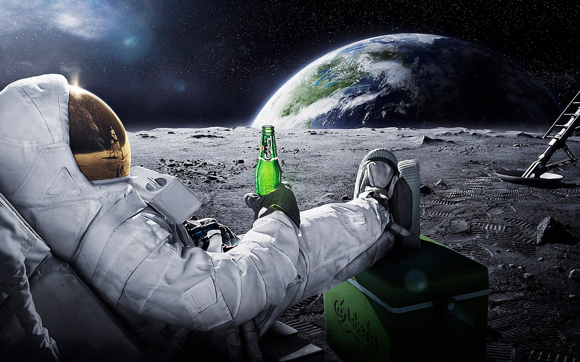 Astronauta rilassato sulla Luna con birra, 1920x1200 WUXGA, Laptop