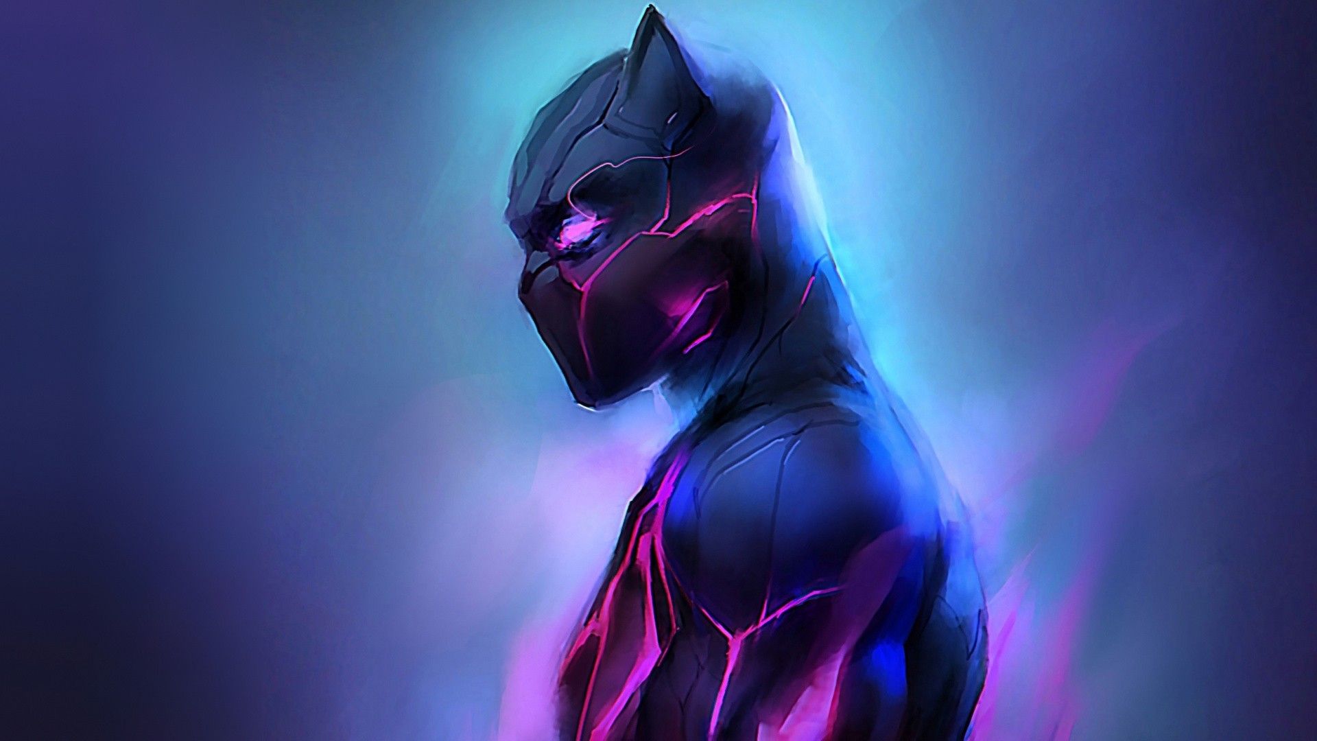 Black Panther artwork neon, 1920x1080 Full HD 1080p, PC Desktop