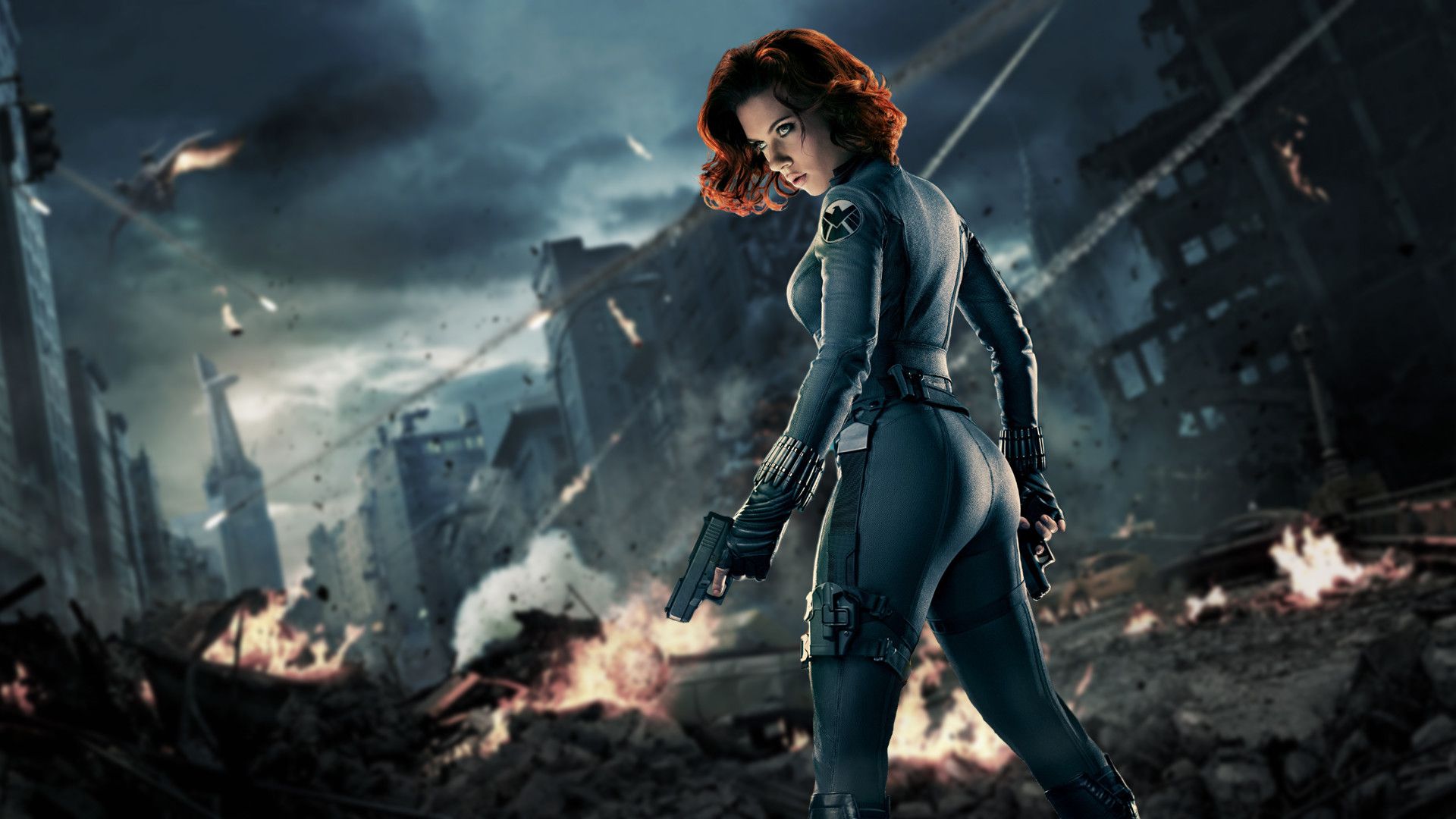 Black Widow Scarlett Johansson città distrutta, 1920x1080 Full HD 1080p, PC Desktop