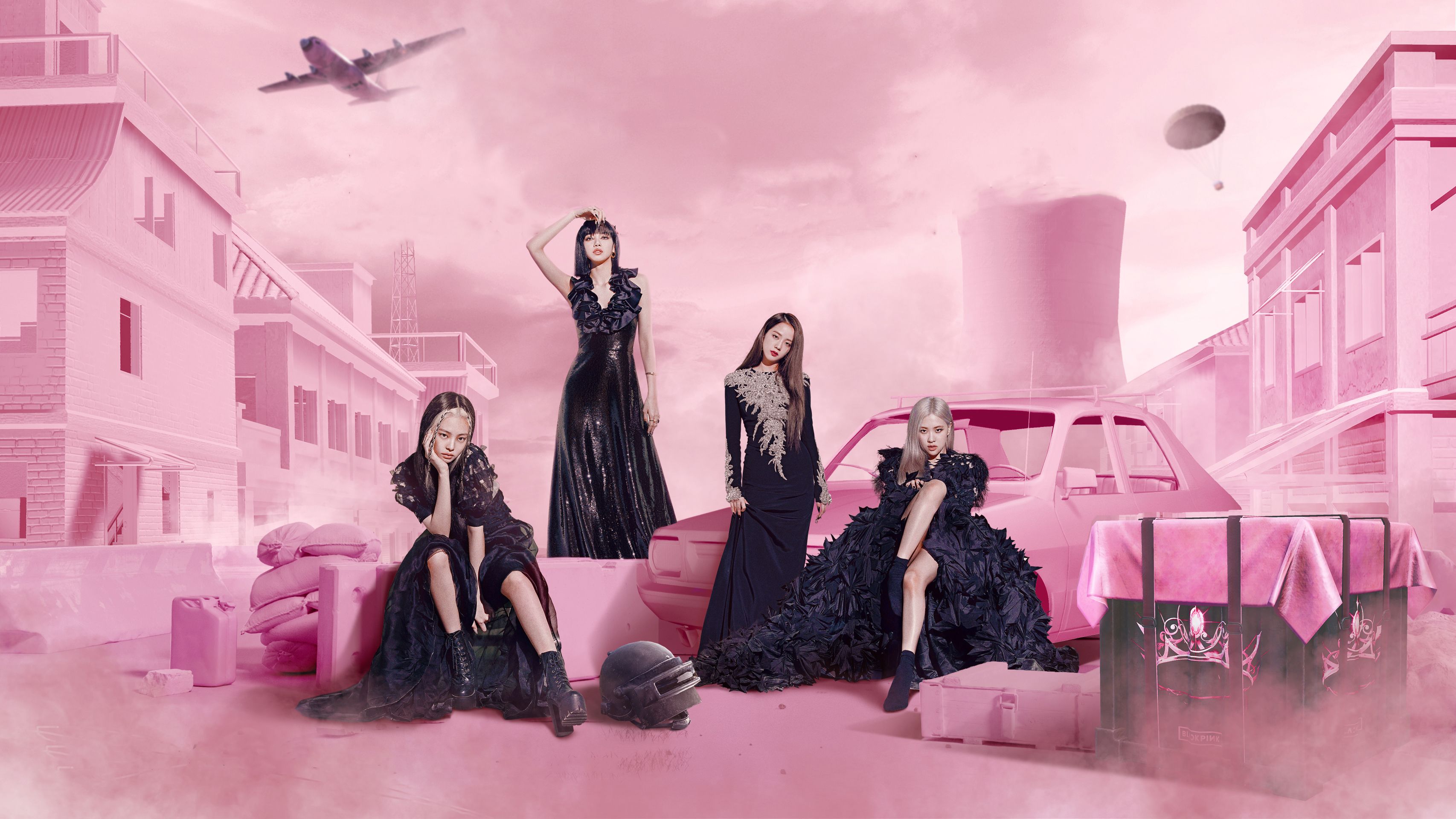 BLACKPINK PUBG collaborazione rosa, battle royale, 3413x1920 2K, Desktop