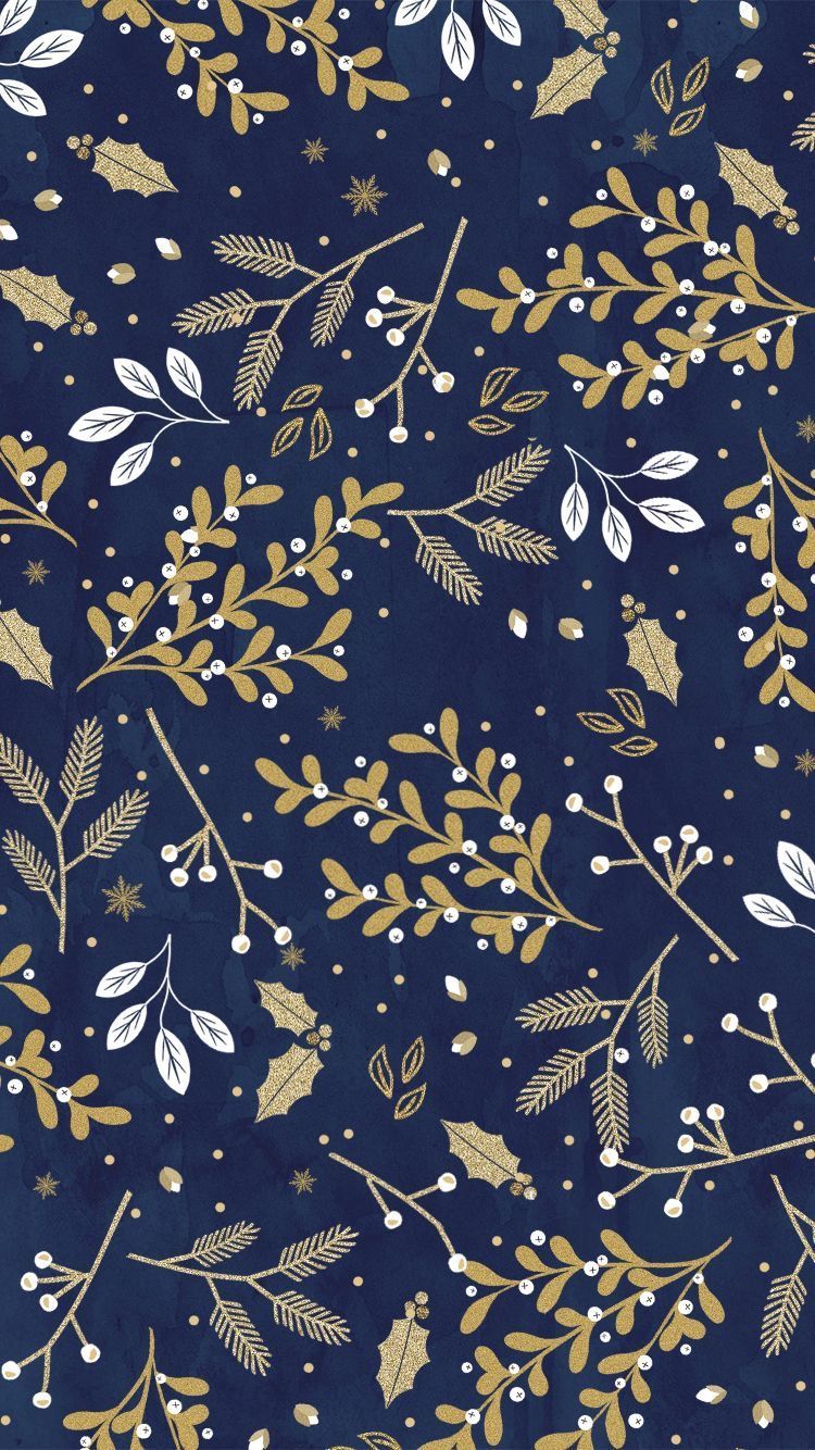 Motivo floreale blu e oro, 750x1334 Verticale, Mobile