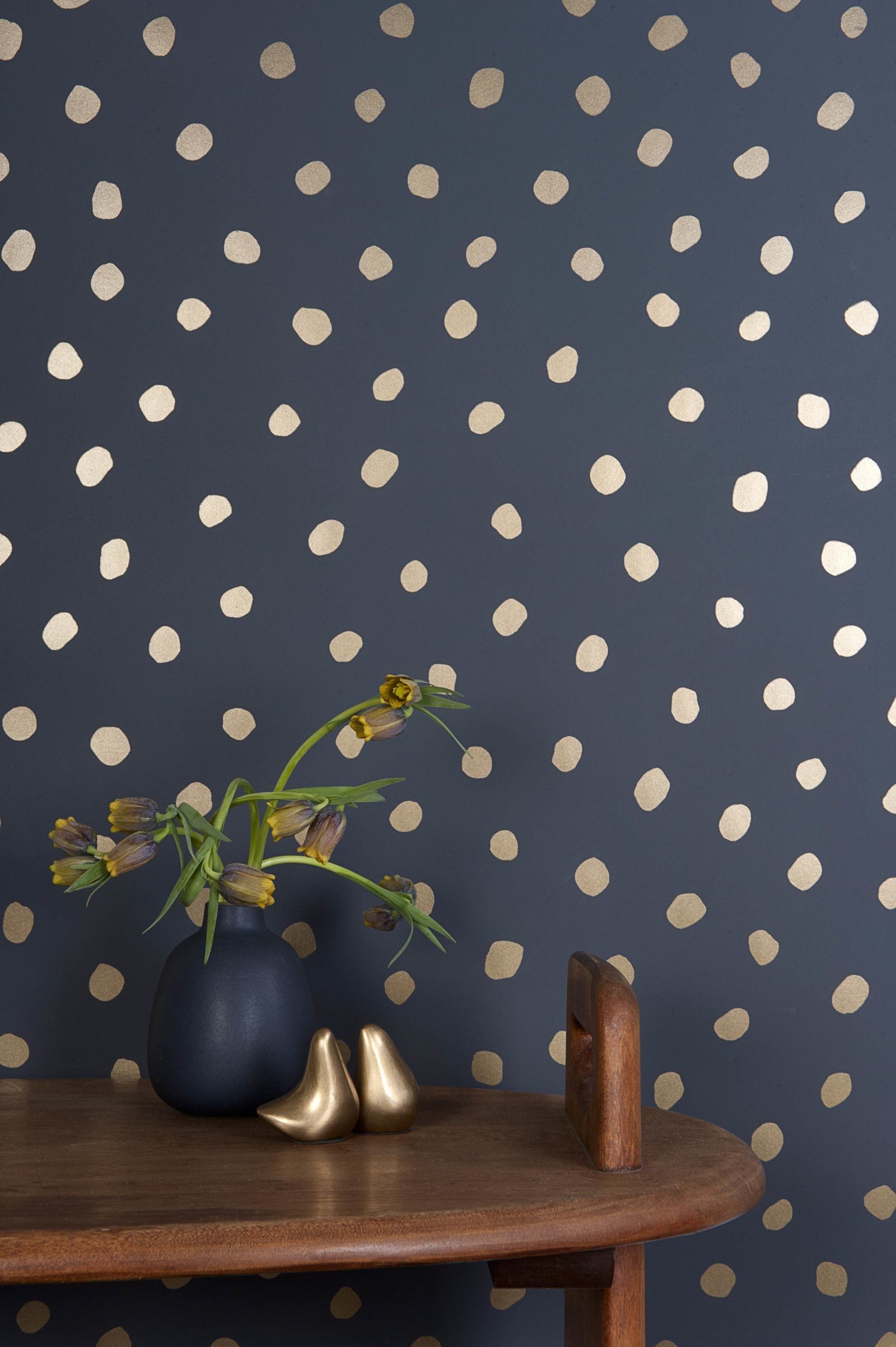 Pois dorati su blu navy, 1600x2405 Verticale, Telefono