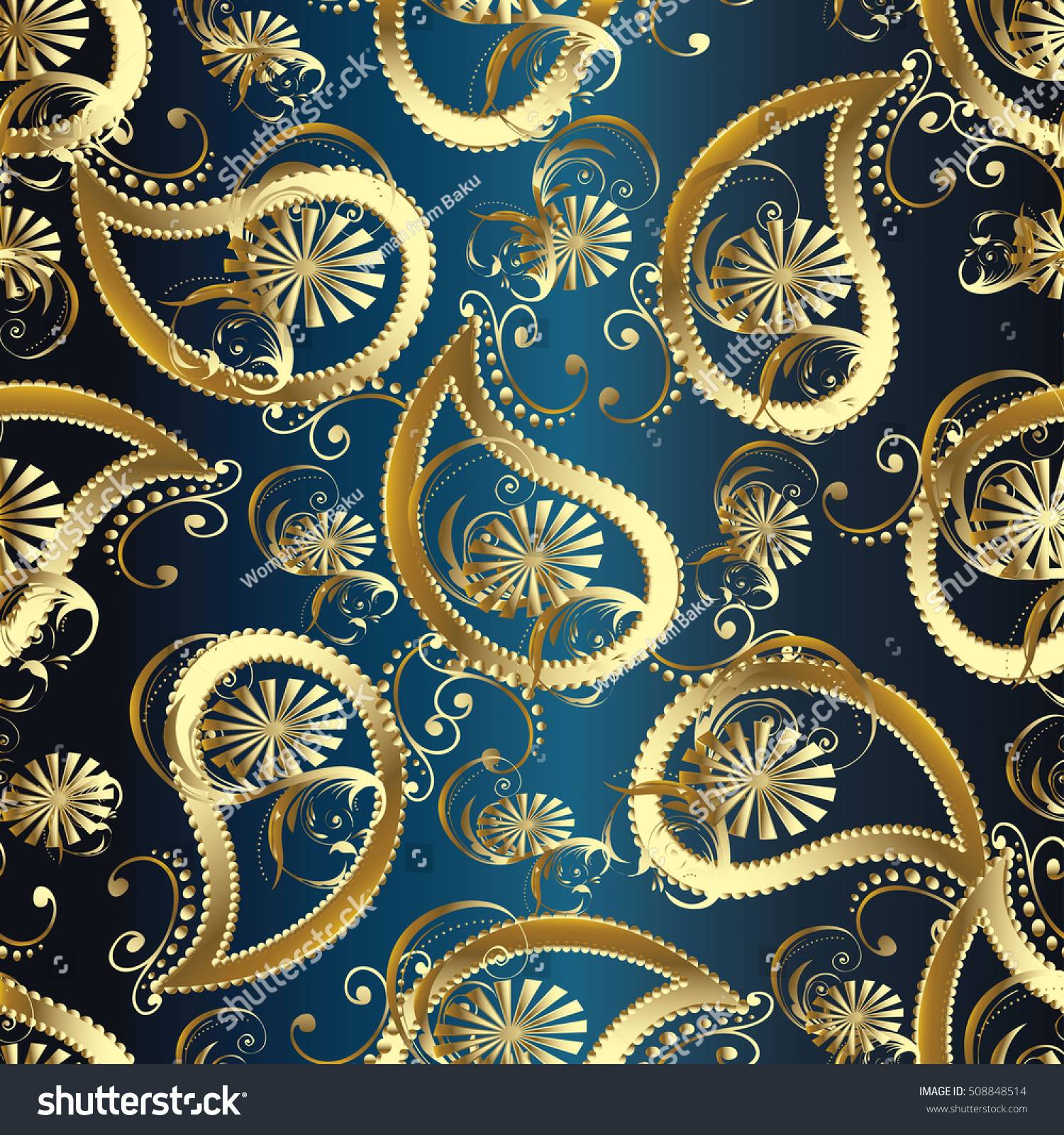 Motivo paisley blu e oro, 1500x1600 Verticale, POCO