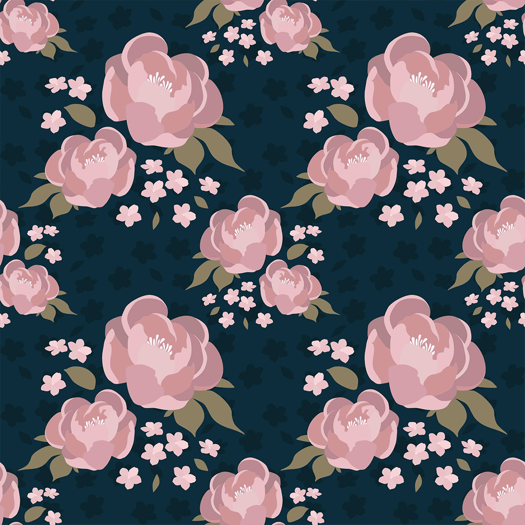 Motivo floreale rosa su blu navy, 1080x1080 HD, PC