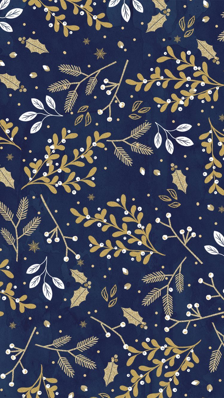 Foglie dorate su blu navy, 750x1334 Full HD Verticale, iPhone