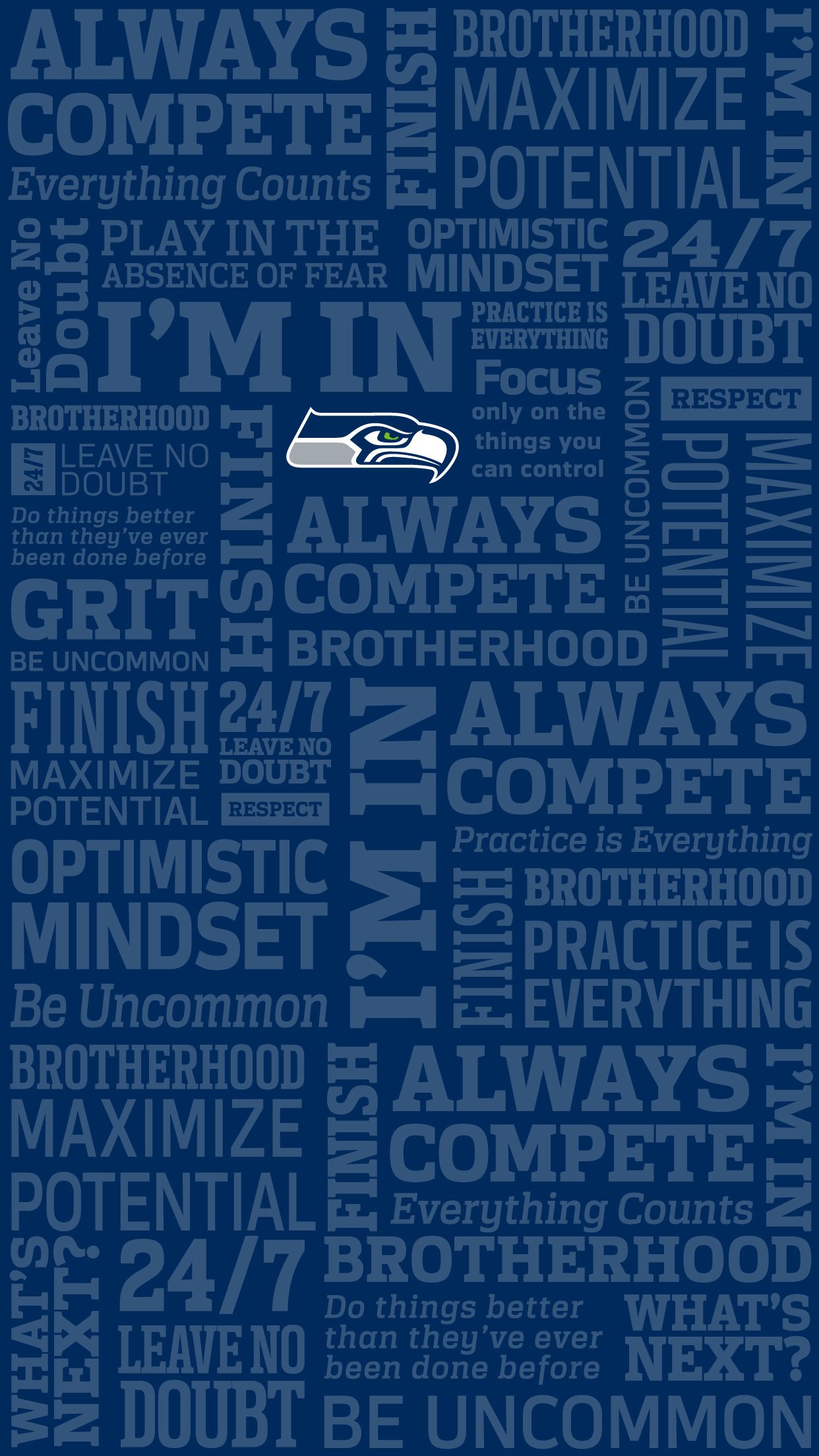 Seattle Seahawks logo tipografia blu, NFL, 1242x2208 Verticale, Mobile