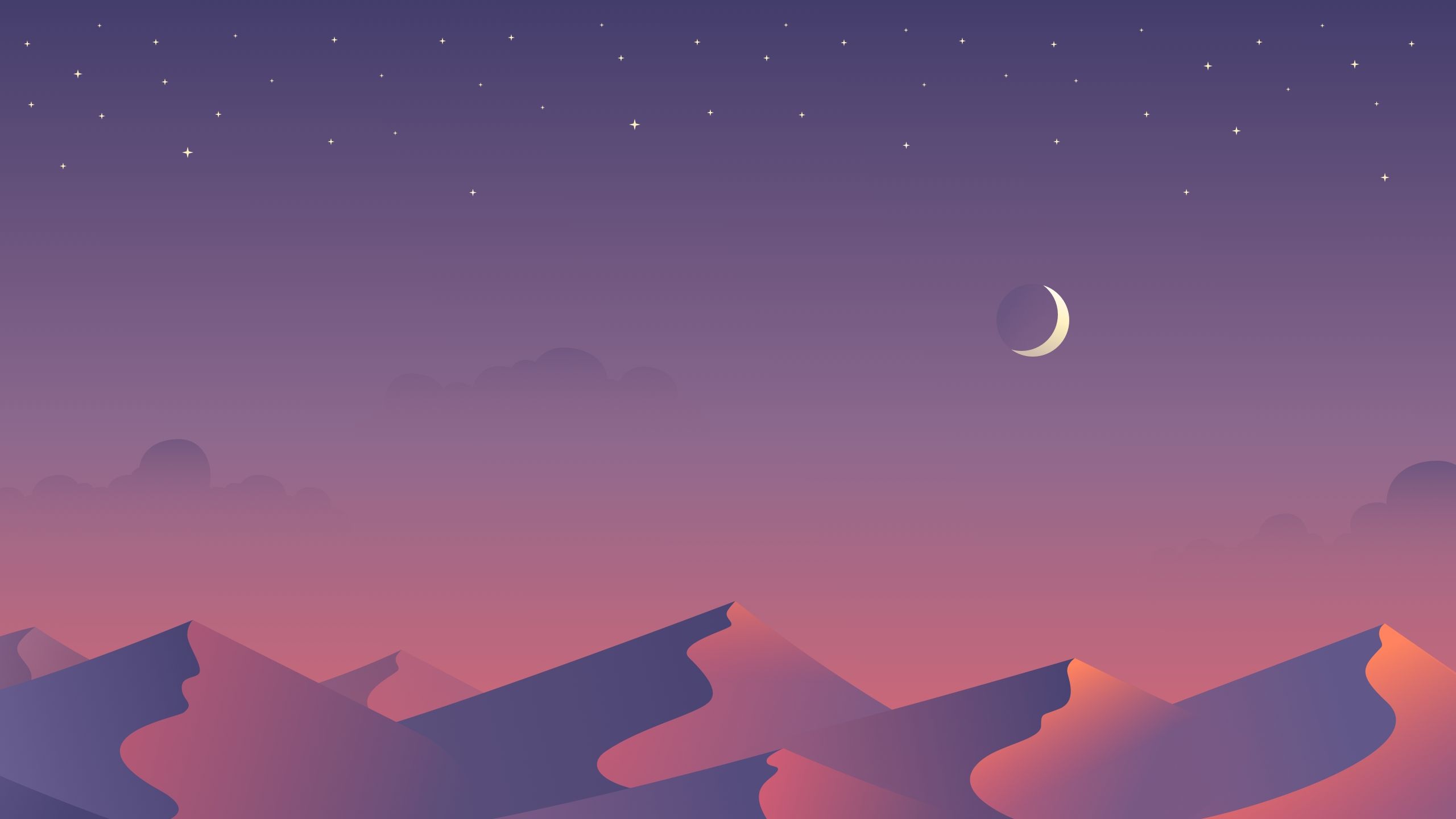 Montagne minimaliste con luna, 2560x1440 2K, Desktop