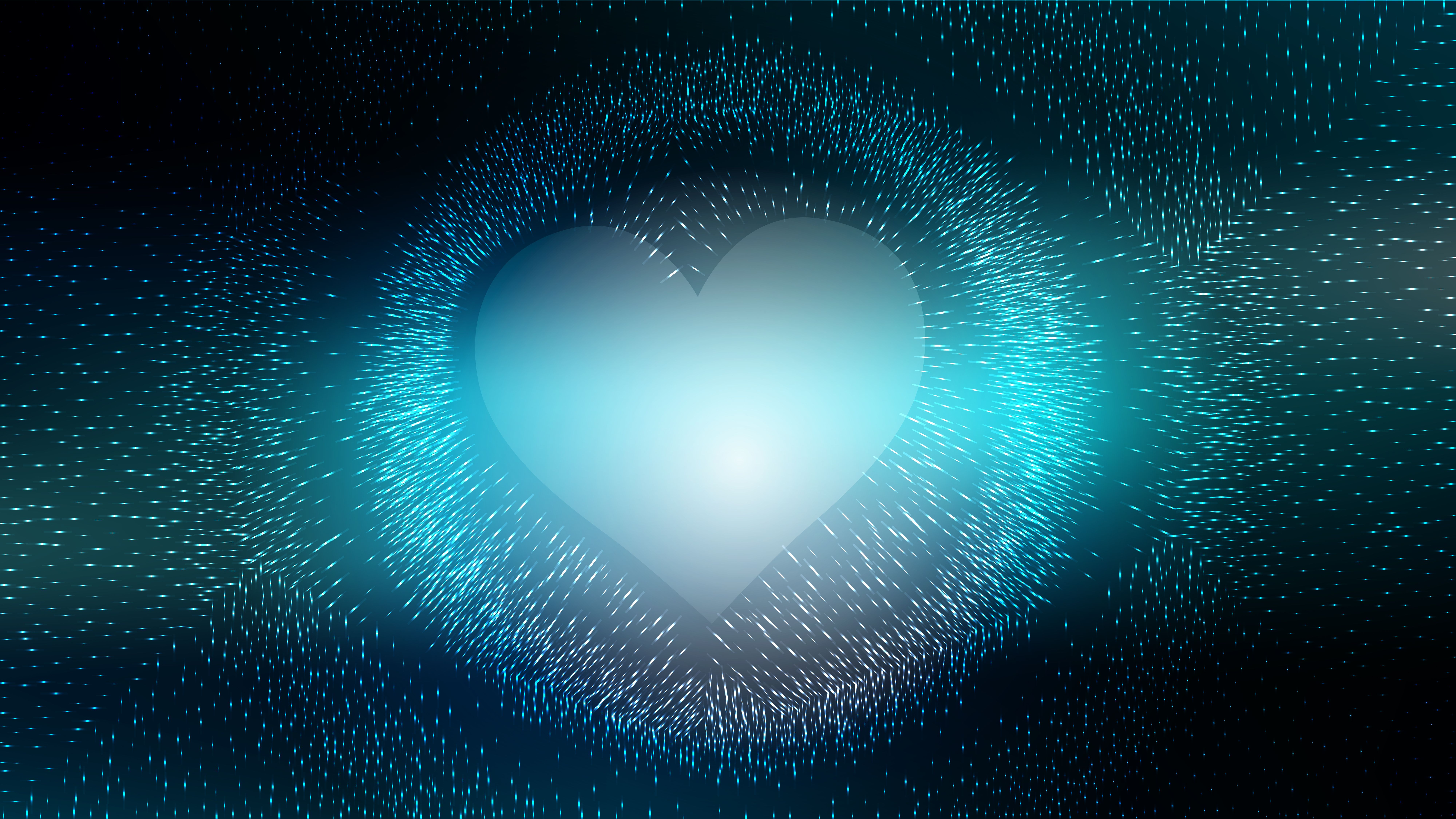 Cuore luminoso blu particelle, 8000x4500 Ultra HD, 4K TV