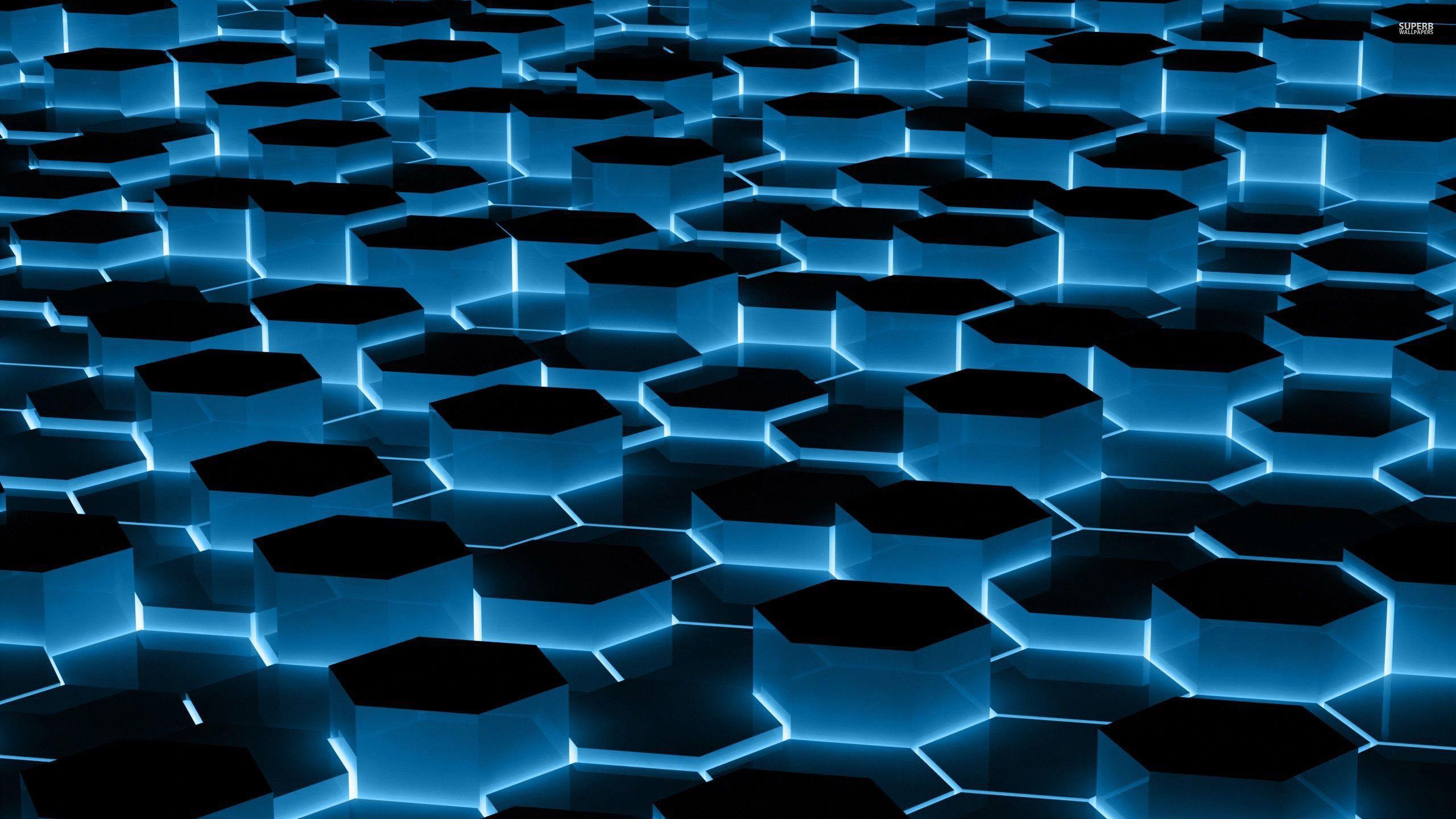 Esagoni blu luminosi astratti, 2560x1440 2K, Desktop