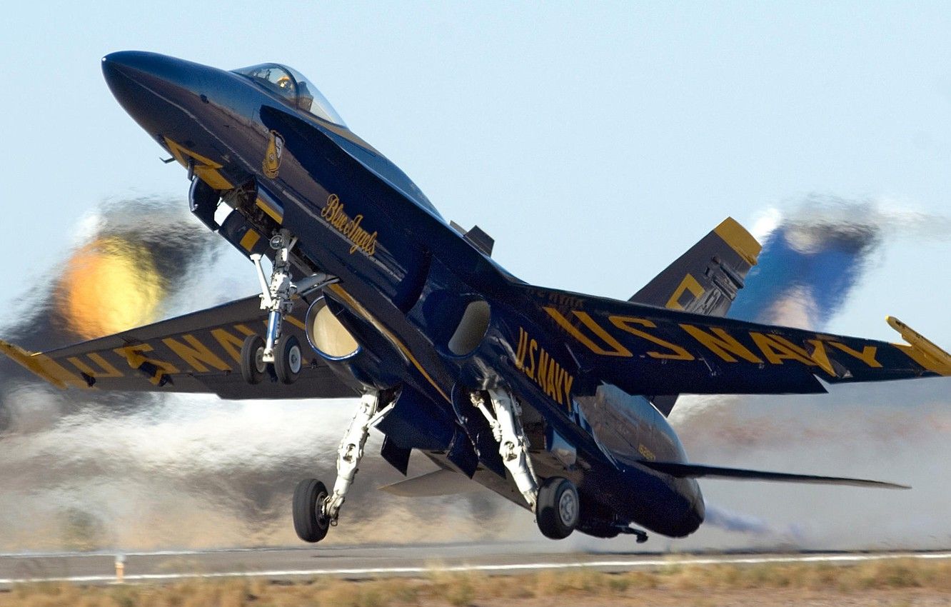 Jet F-18 Blue Angels decollo, 1332x850 720p, PC