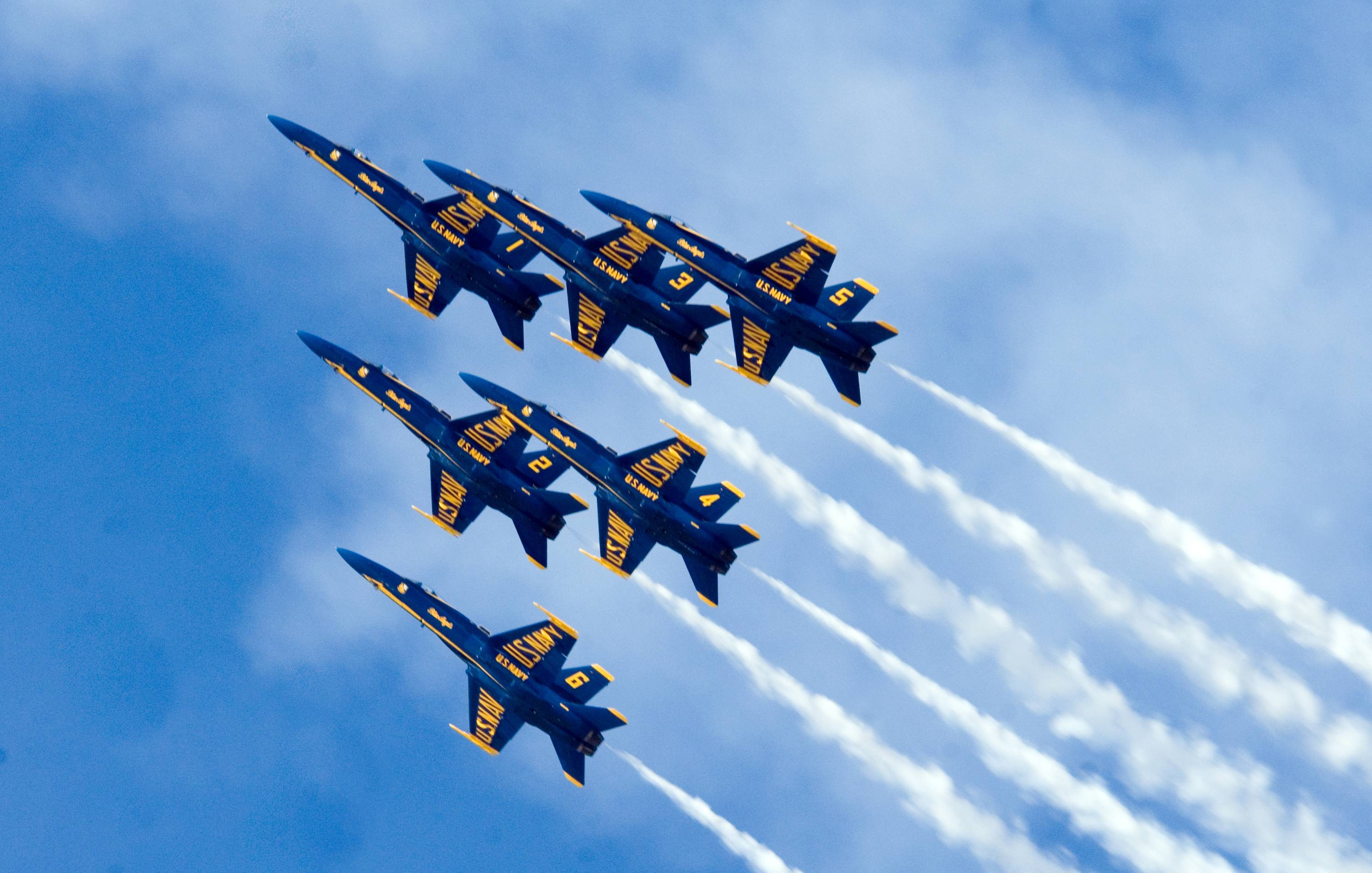Jet Blue Angels in formazione, U.S. Navy, 3000x1909 2K, Desktop