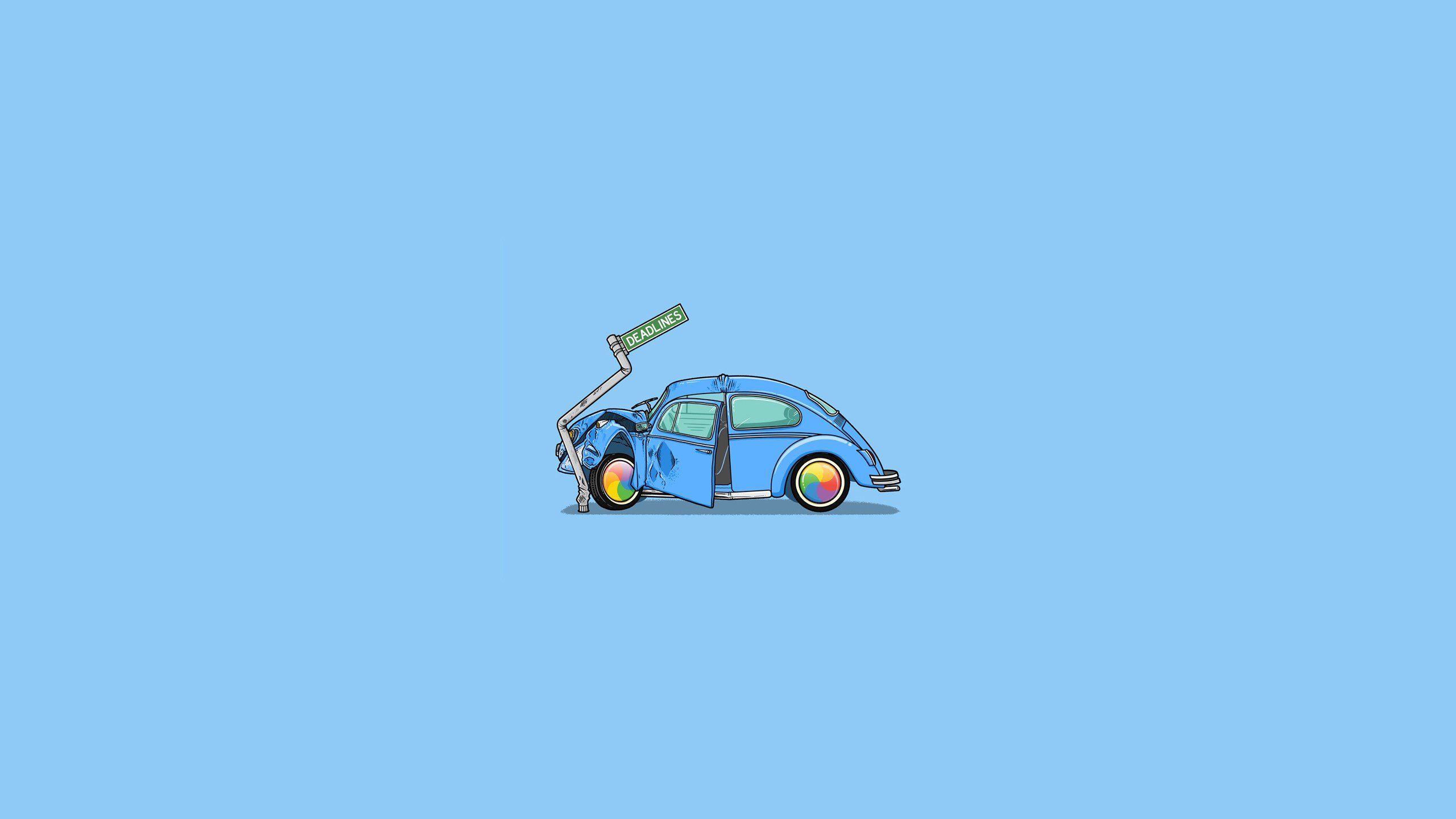 Volkswagen Beetle incidentato, minimalista, 2560x1440 2K, Desktop