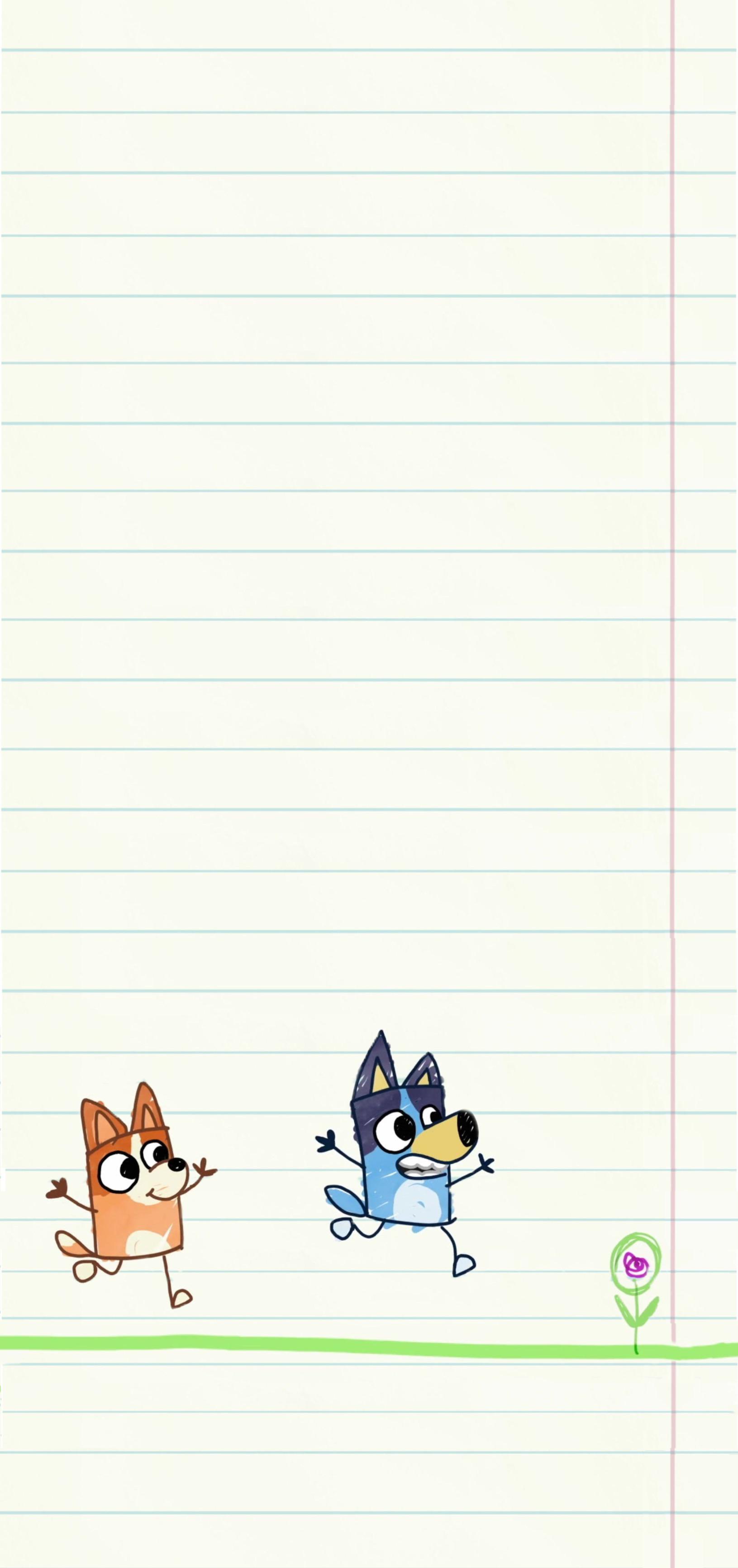Bingo e Bluey su quaderno, 1631x3464 Full HD Verticale, Smartphone