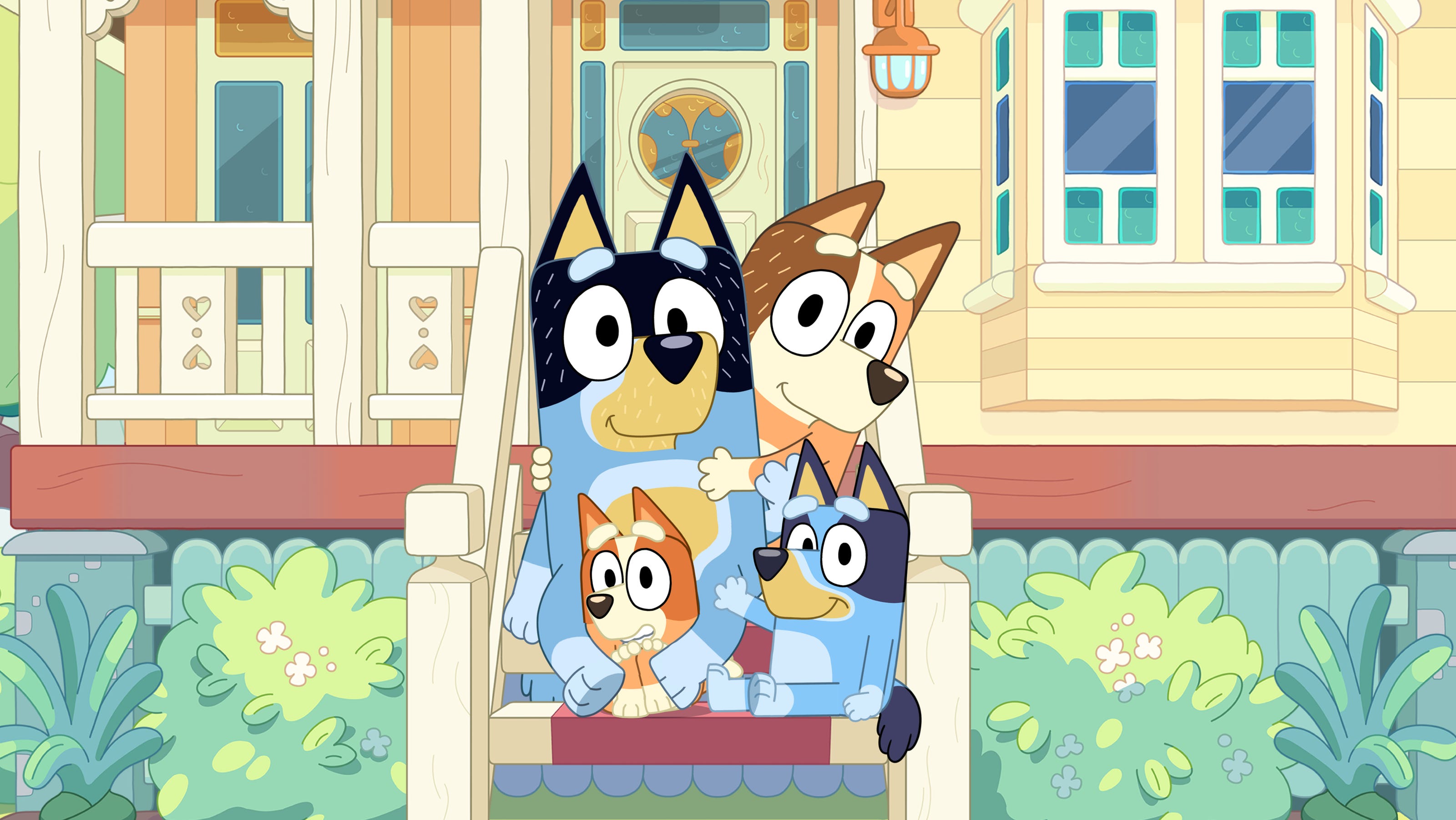 Famiglia Bluey davanti casa, 3200x1801 2K+, Desktop