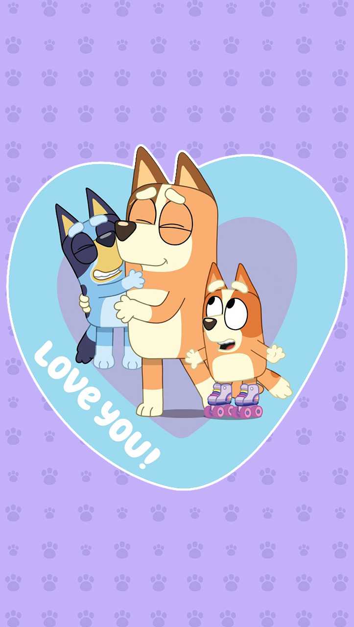Bluey famiglia cuore viola, 723x1280 Verticale, Mobile