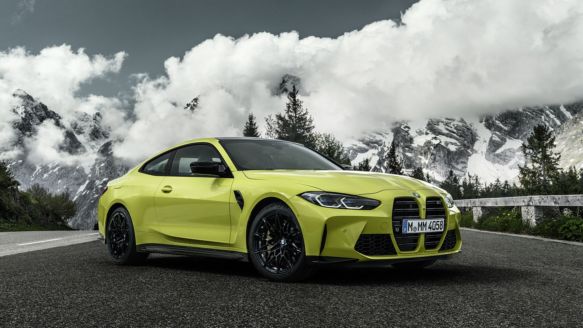 BMW M4 gialla vette innevate, 1920x1080 Full HD 1080p, Desktop