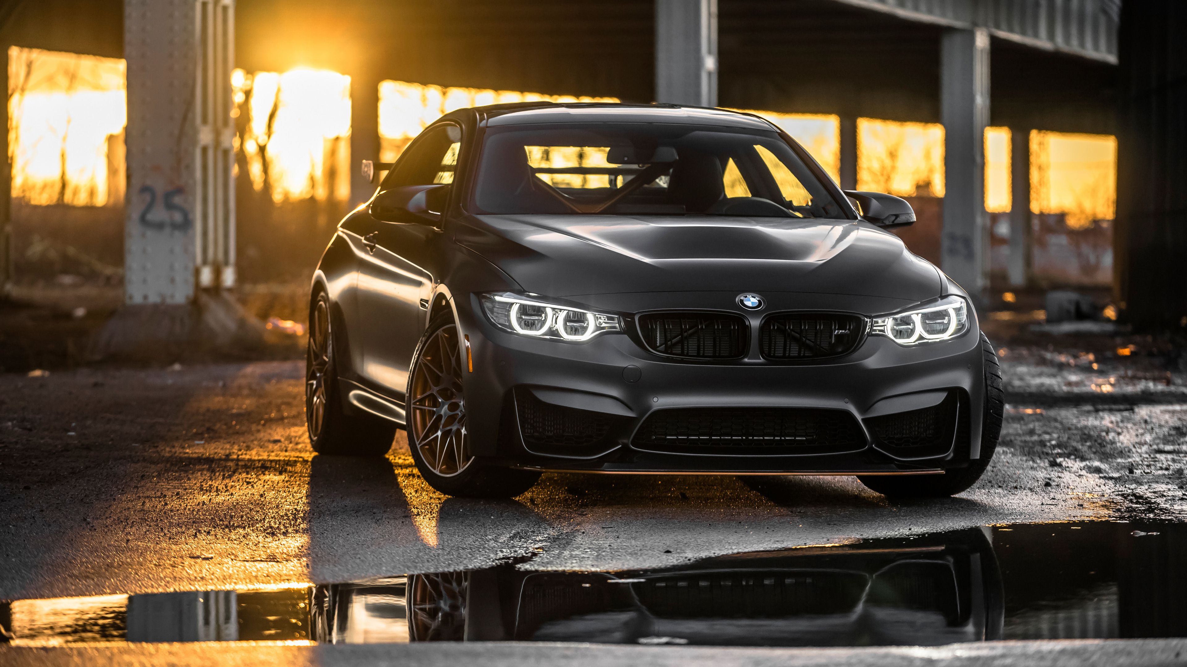 BMW M4 nera hangar tramonto, 3840x2160 Ultra HD, 4K TV