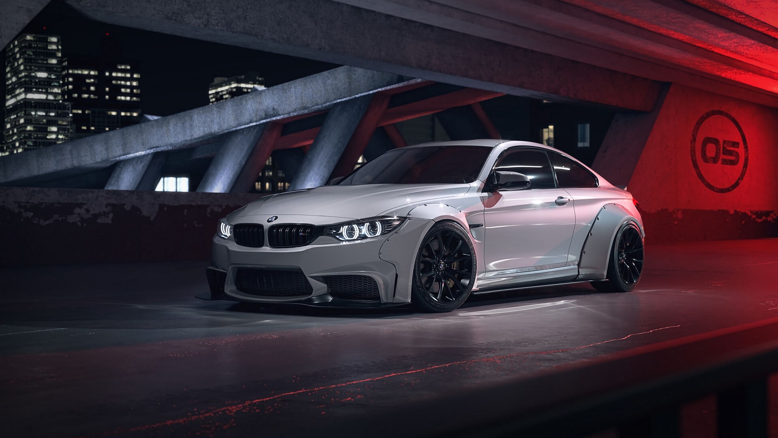 BMW M4 bianca garage rosso, 2560x1440 2K QHD, PC