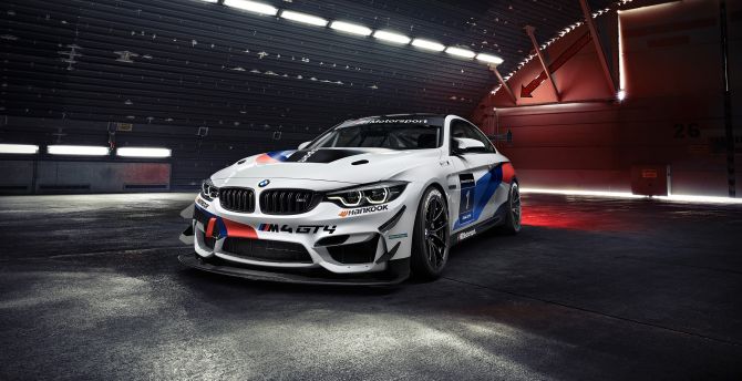 BMW M4 GT4 bianca da corsa, 670x344 HD, Desktop