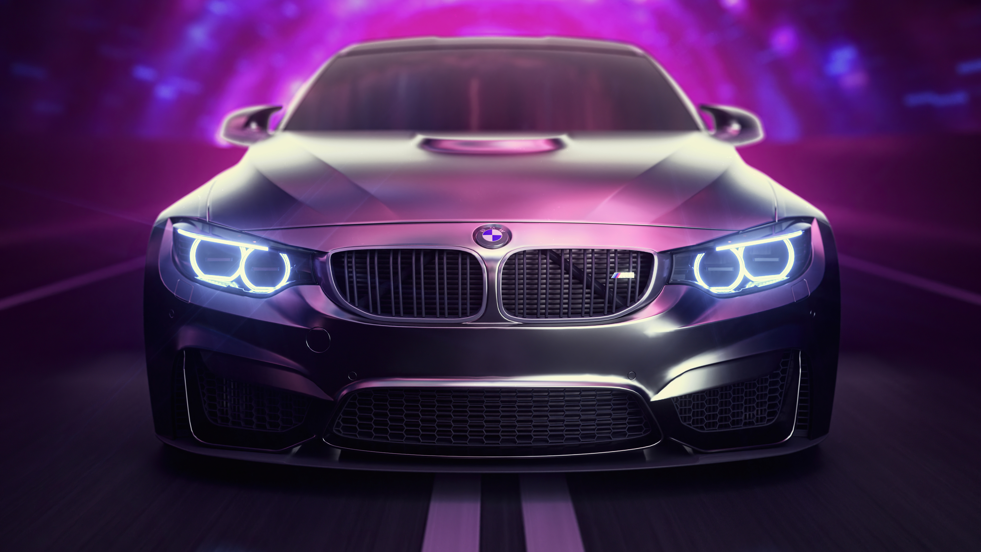 BMW M4 frontale luci al neon, 3840x2160 4K, Desktop 4K