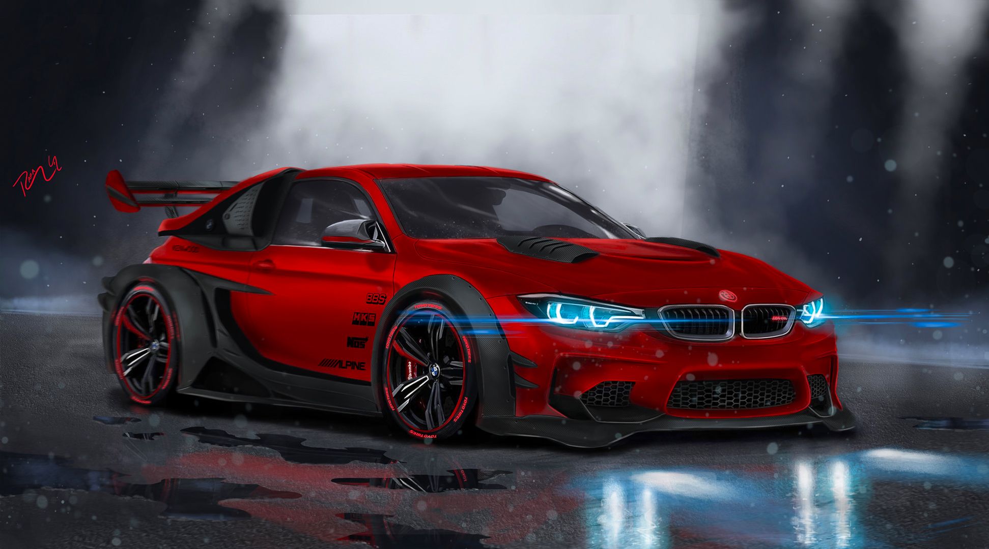 BMW M4 rossa modificata, coupé Serie M, 1943x1080 Full HD 1080p, MacBook Pro