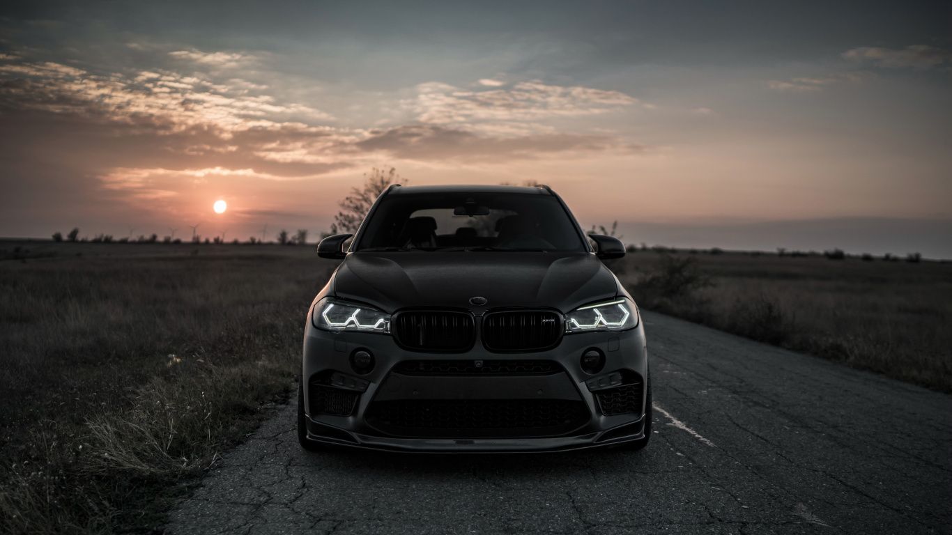BMW X5 M nera, tramonto, SUV, 1366x768 720p, Notebook