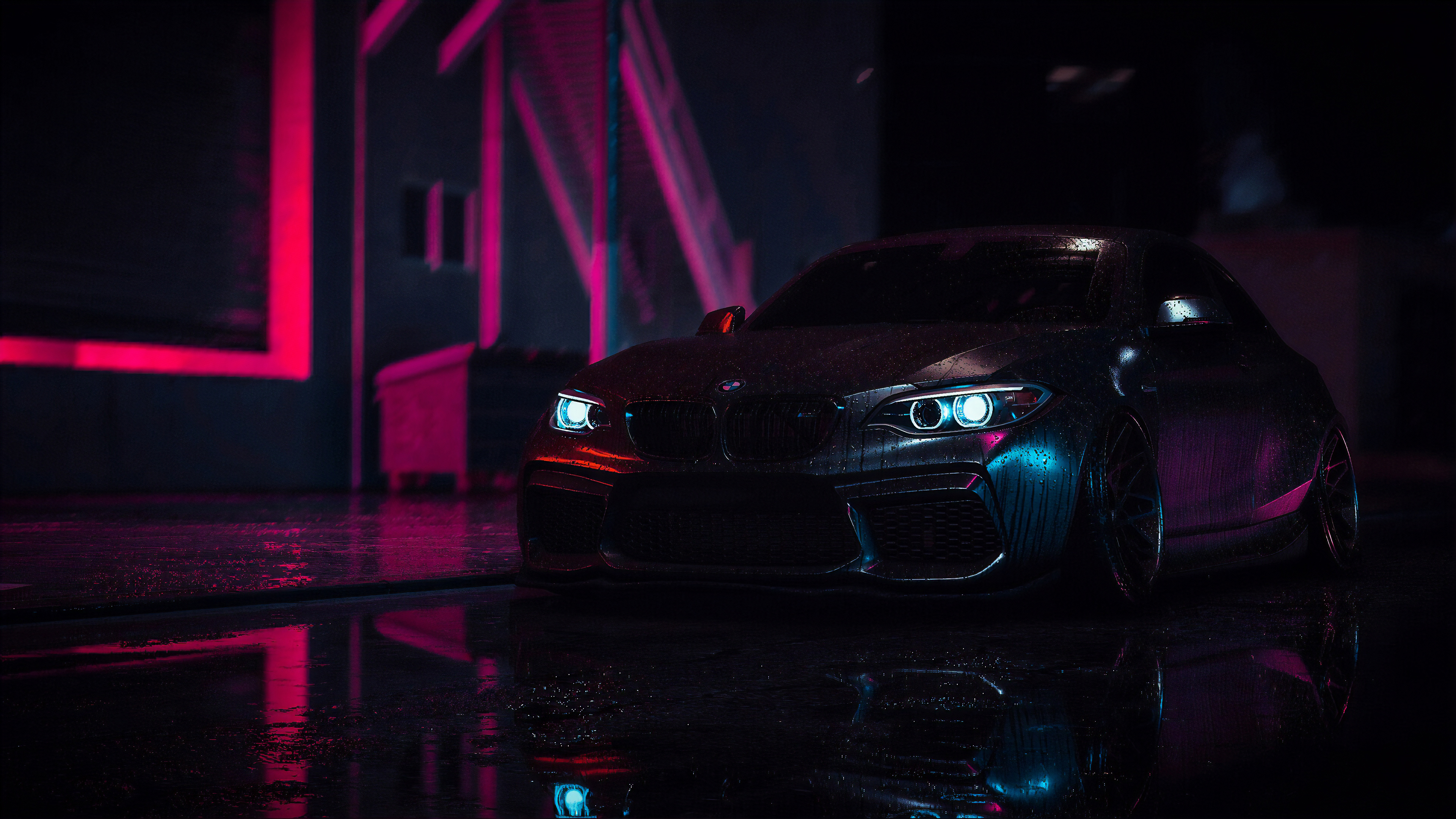 BMW M2 sotto pioggia notturna, 3840x2160 UHD, Monitor 4K