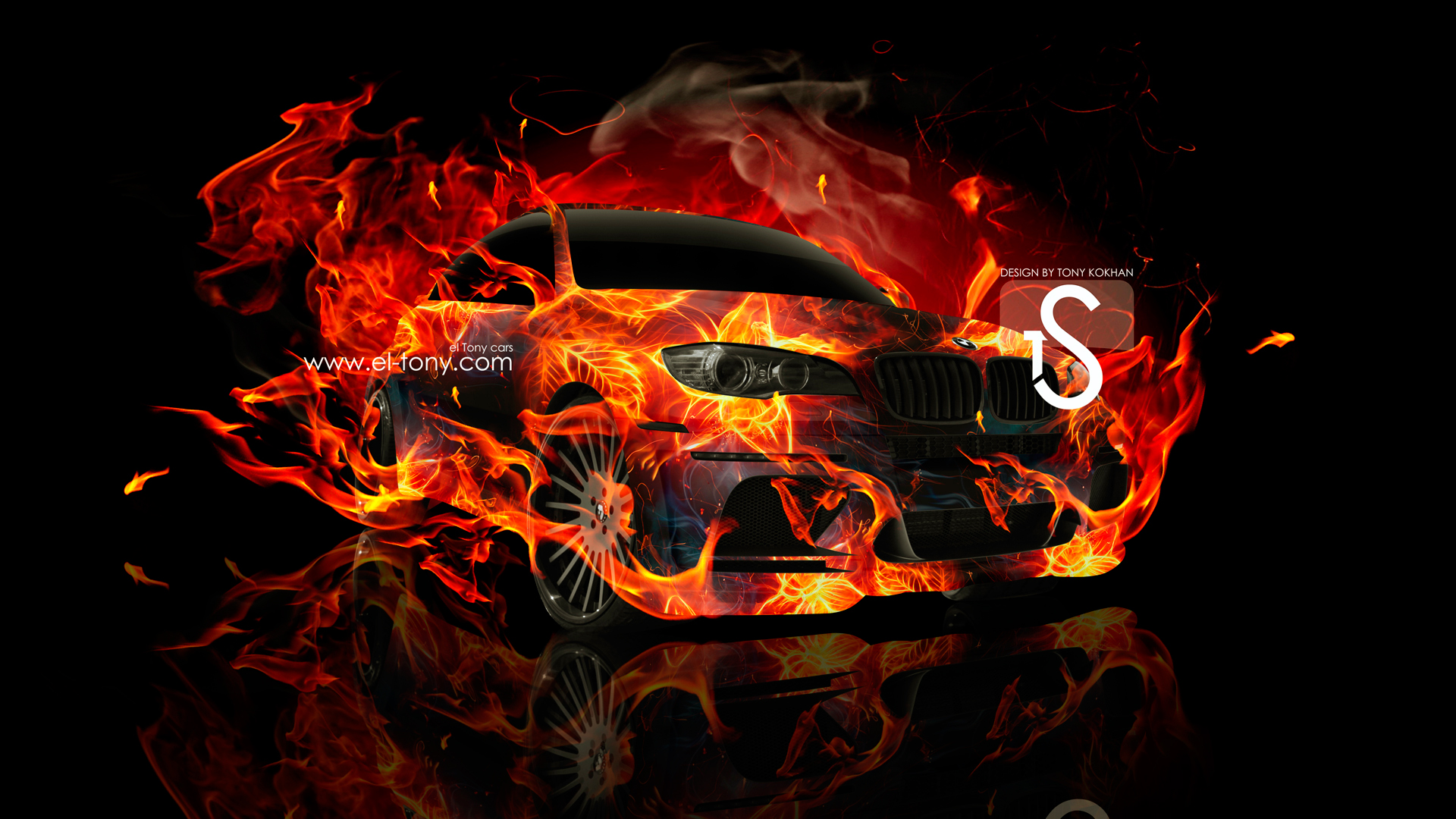 BMW in fiamme sfondo nero, 1920x1080 Full HD, PC