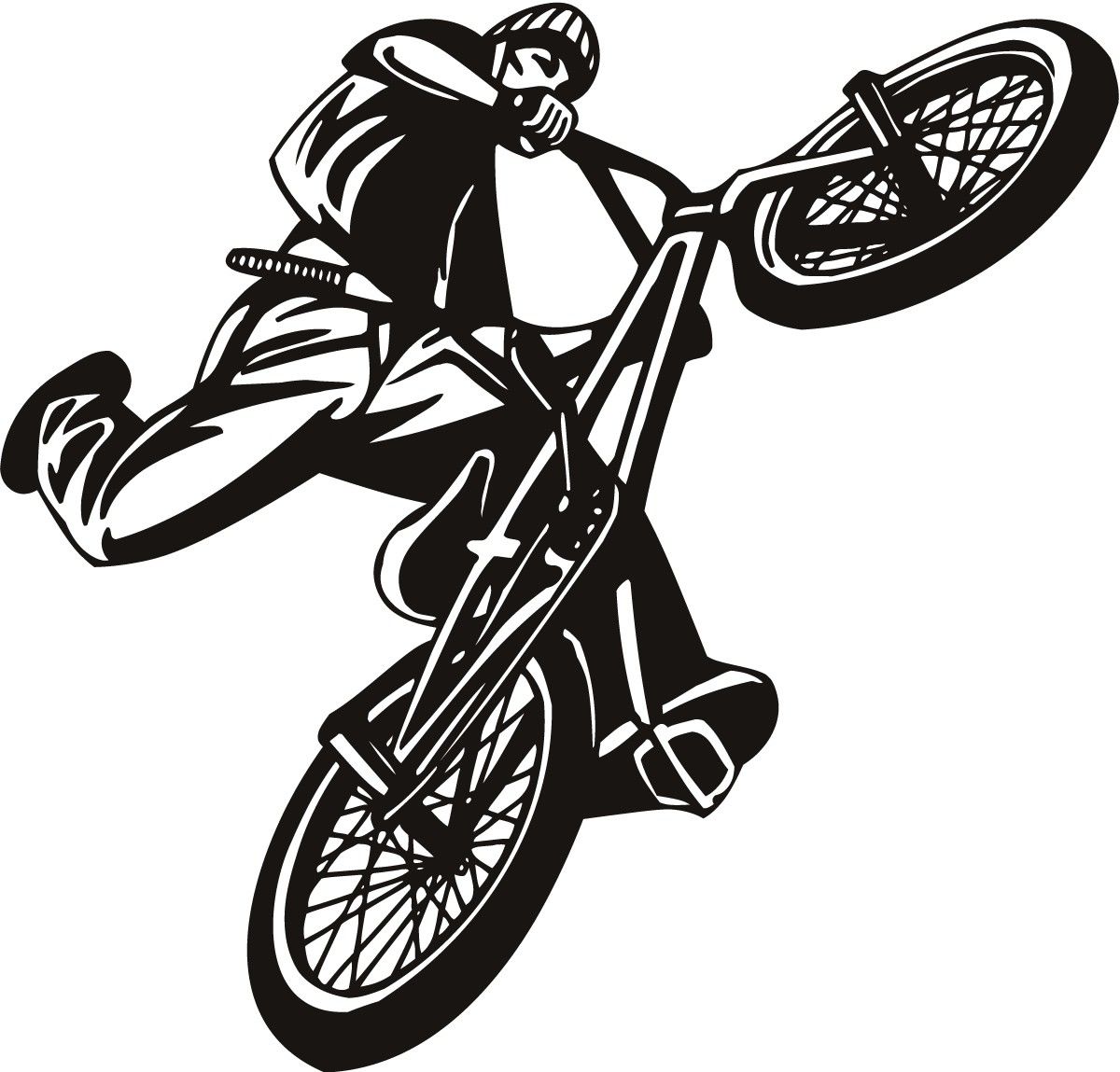 Ragazzo cartoon su BMX bianco nero, 1129x1200 Verticale, POCO