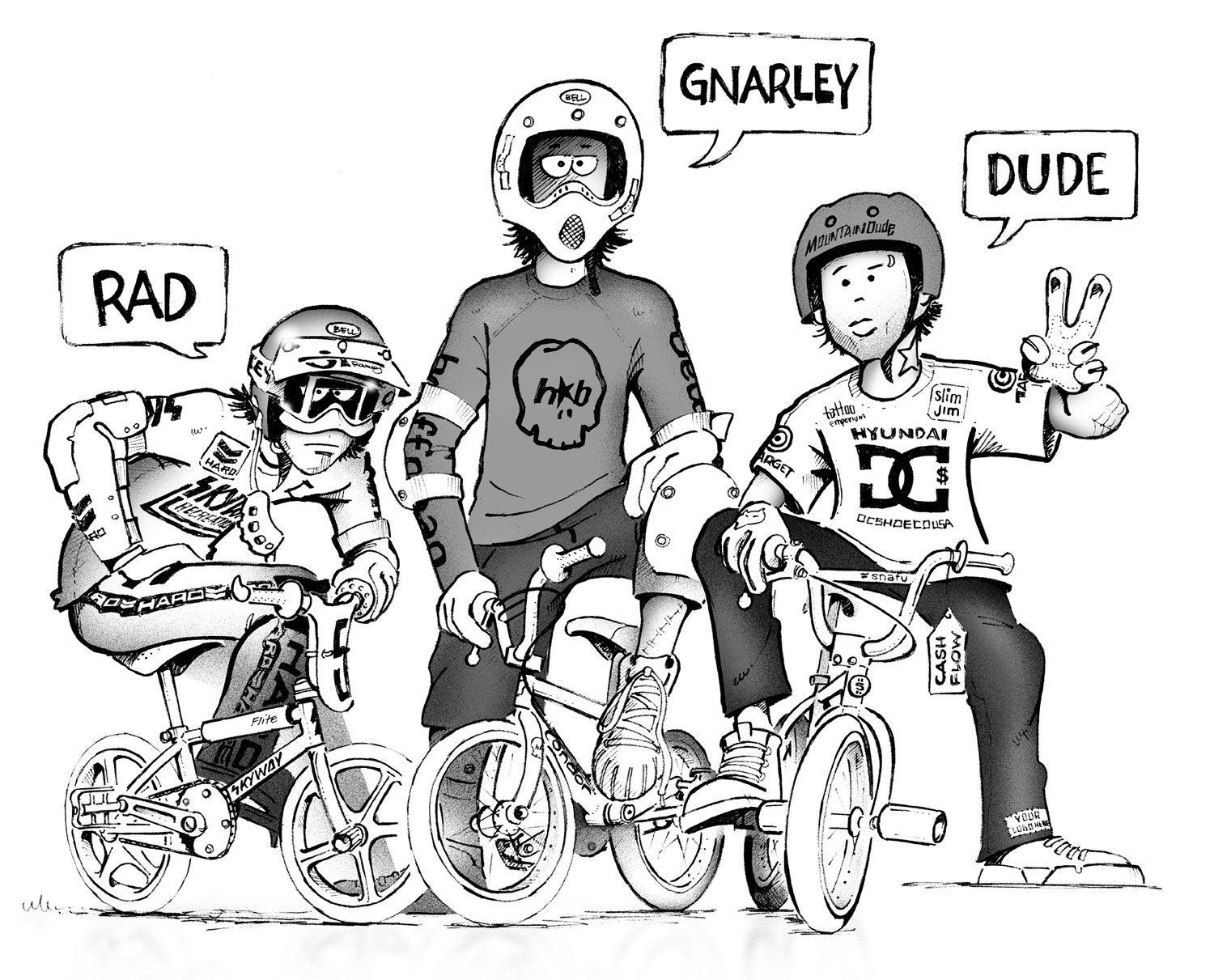 Tre ciclisti BMX cartoon bianco/nero, 1500x1211 720p, Laptop