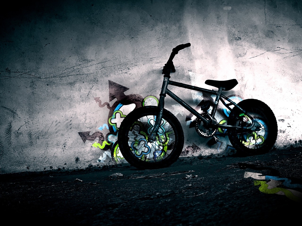 Bici BMX contro muro grunge, 1024x768 HD, iMac