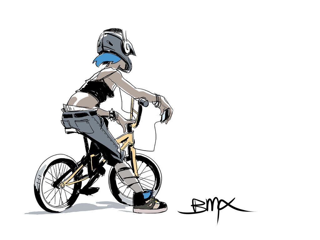 Ragazza BMX con casco disegno, 1024x768 HD, Desktop