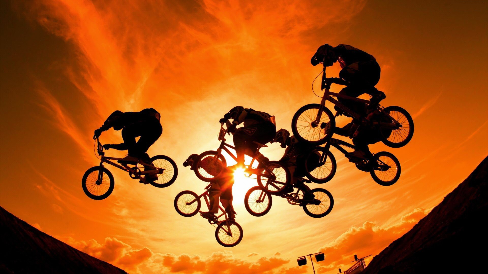 Sagome BMX salto al tramonto, 1920x1080 Full HD 1080p, Desktop