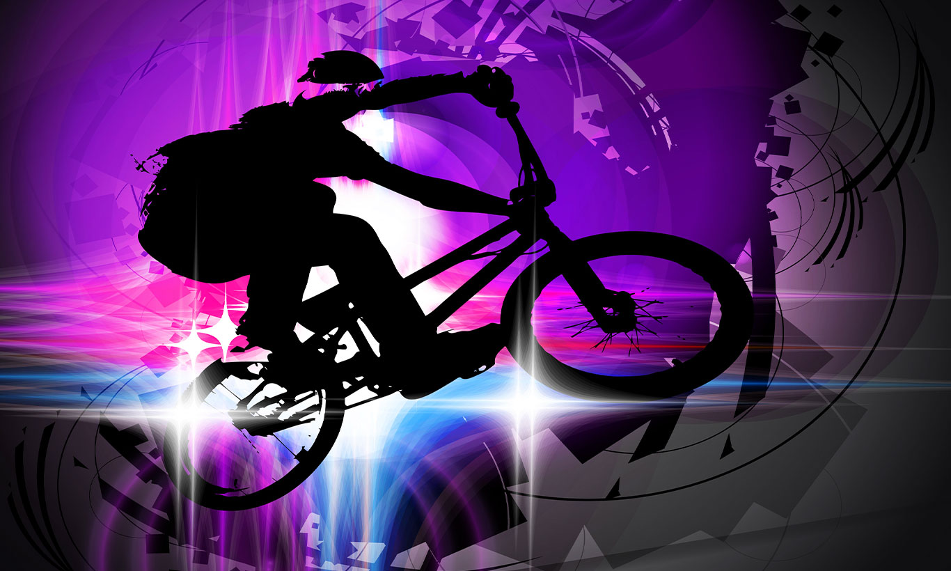 Silhouette ciclista BMX viola, 1366x820 HD, Notebook Gaming