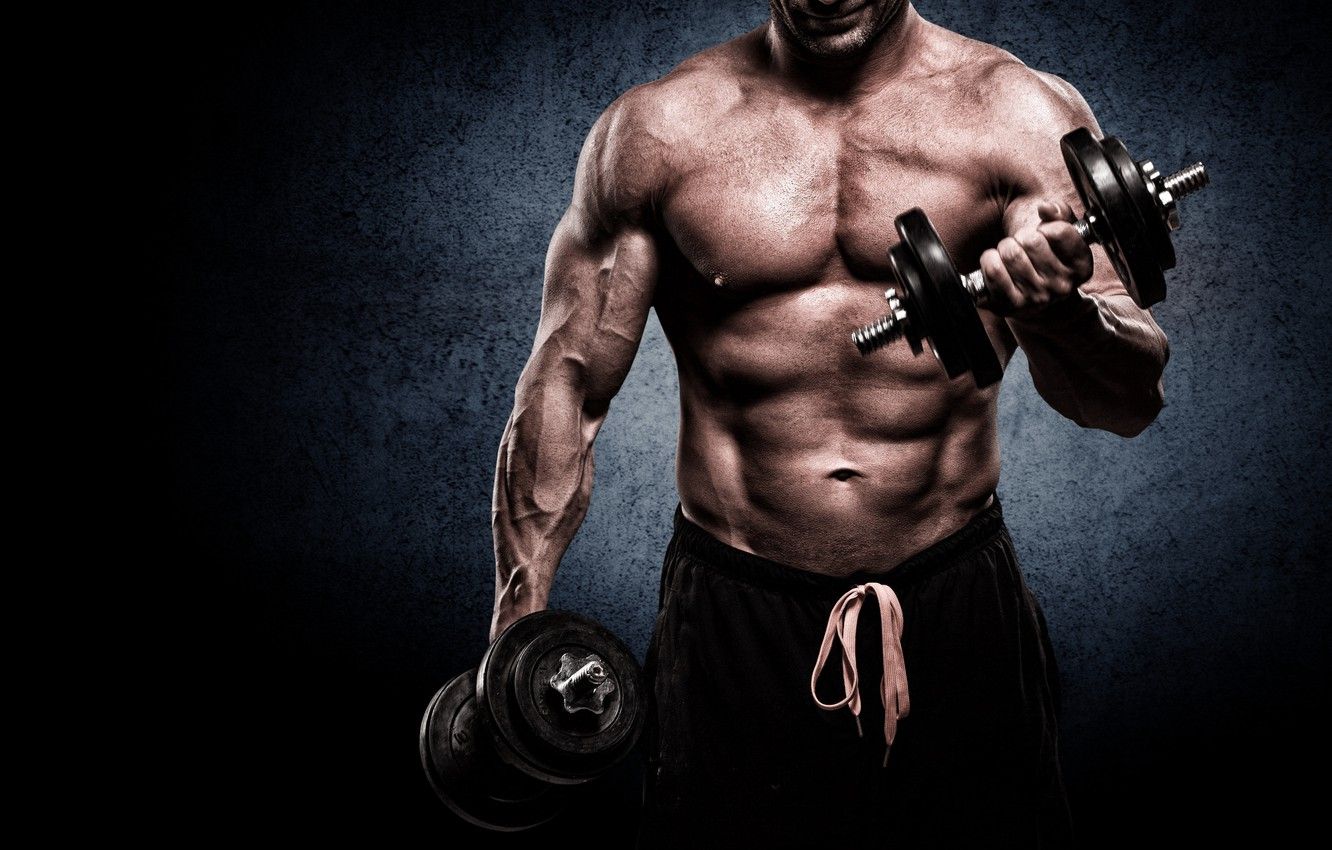 Bodybuilder con manubri palestra, 1332x850 720p, PC