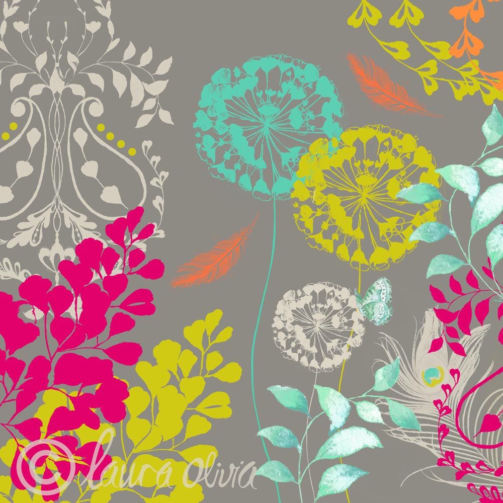 Fiori boho colorati su grigio, 1000x1000 HD, PC Desktop